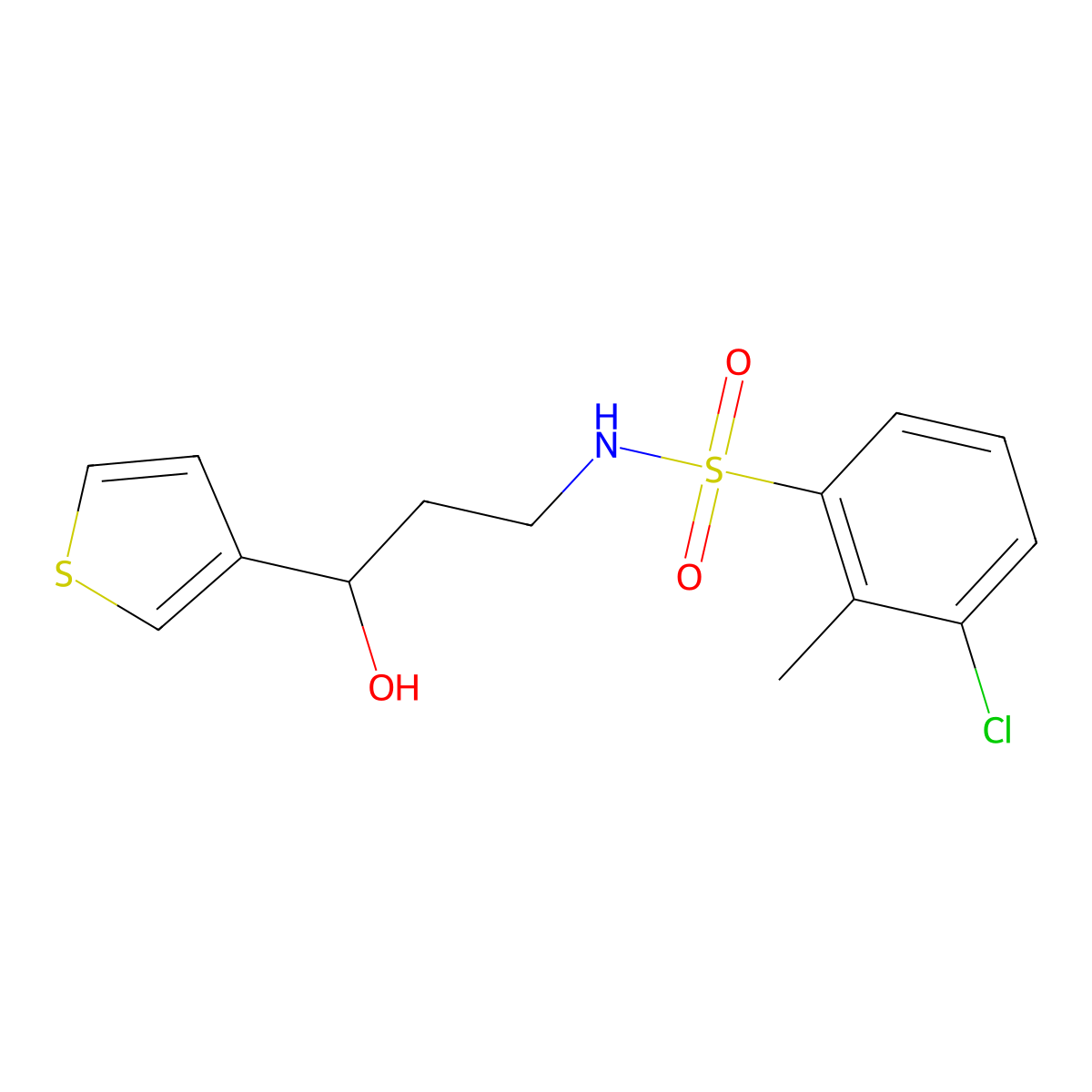 3-chloro-N-(3-hydroxy-3-(thiophen-3-yl)propyl)-2-methylbenzenesulfonamide molecular structure, CAS 2034299-65-3