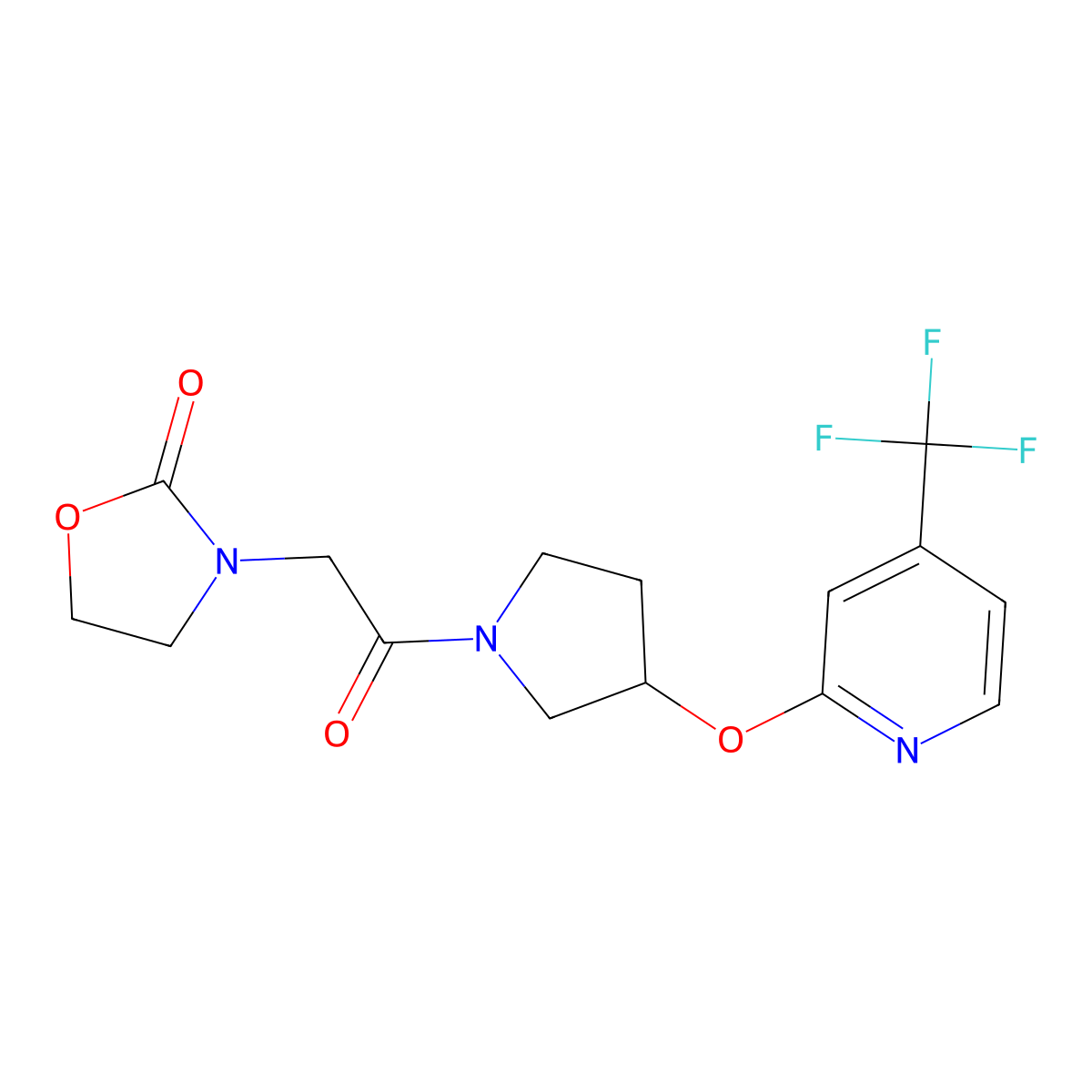 3-(2-Oxo-2-(3-((4-(trifluoromethyl)pyridin-2-yl)oxy)pyrrolidin-1-yl)ethyl)oxazolidin-2-one molecular structure, CAS 2034299-68-6