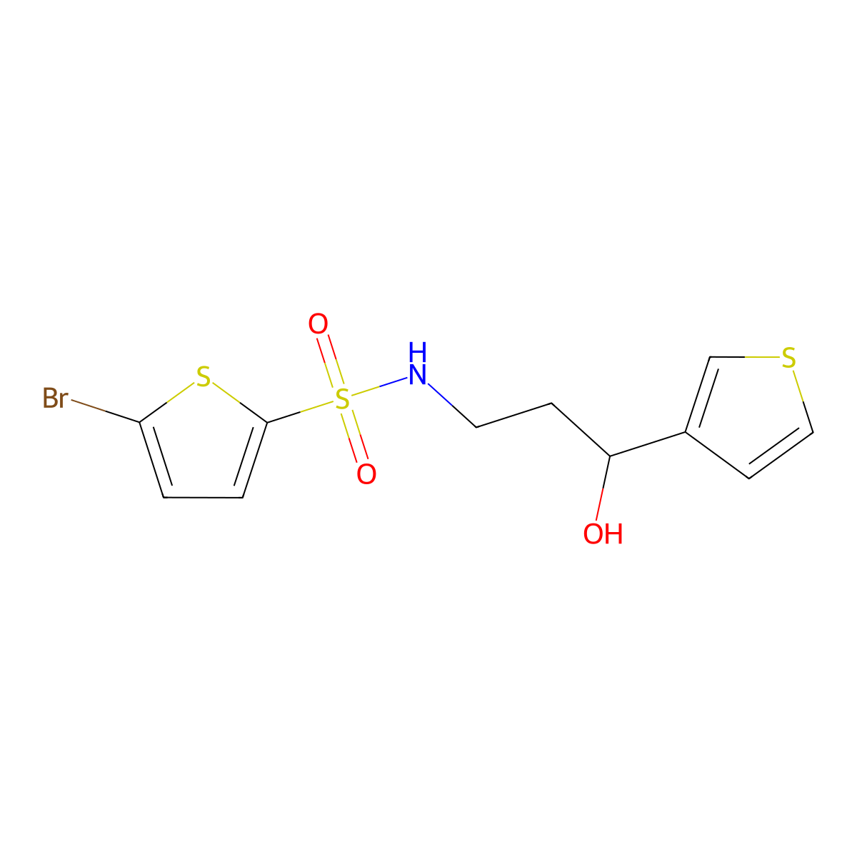 5-bromo-N-(3-hydroxy-3-(thiophen-3-yl)propyl)thiophene-2-sulfonamide molecular structure, CAS 2034299-72-2