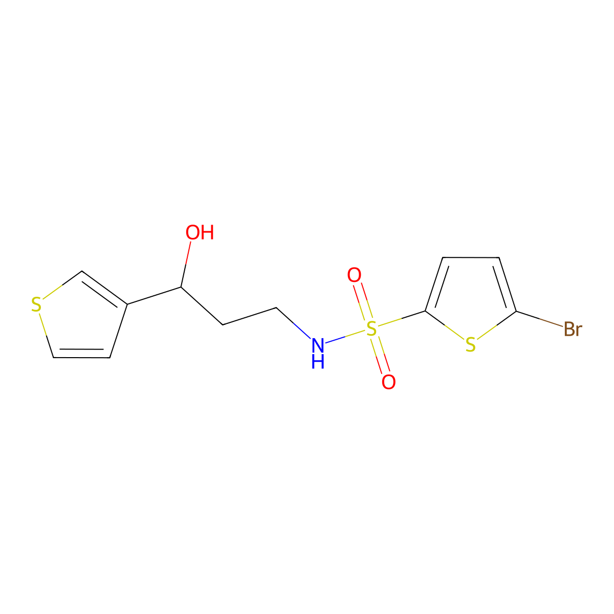 5-bromo-N-(3-hydroxy-3-(thiophen-3-yl)propyl)thiophene-2-sulfonamide molecular structure, CAS 2034299-72-2