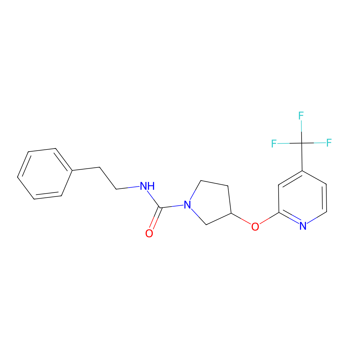 N-phenethyl-3-((4-(trifluoromethyl)pyridin-2-yl)oxy)pyrrolidine-1-carboxamide molecular structure, CAS 2034299-74-4