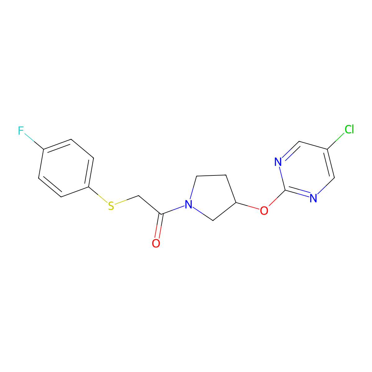 1-(3-((5-Chloropyrimidin-2-yl)oxy)pyrrolidin-1-yl)-2-((4-fluorophenyl)thio)ethanone molecular structure, CAS 2034299-76-6