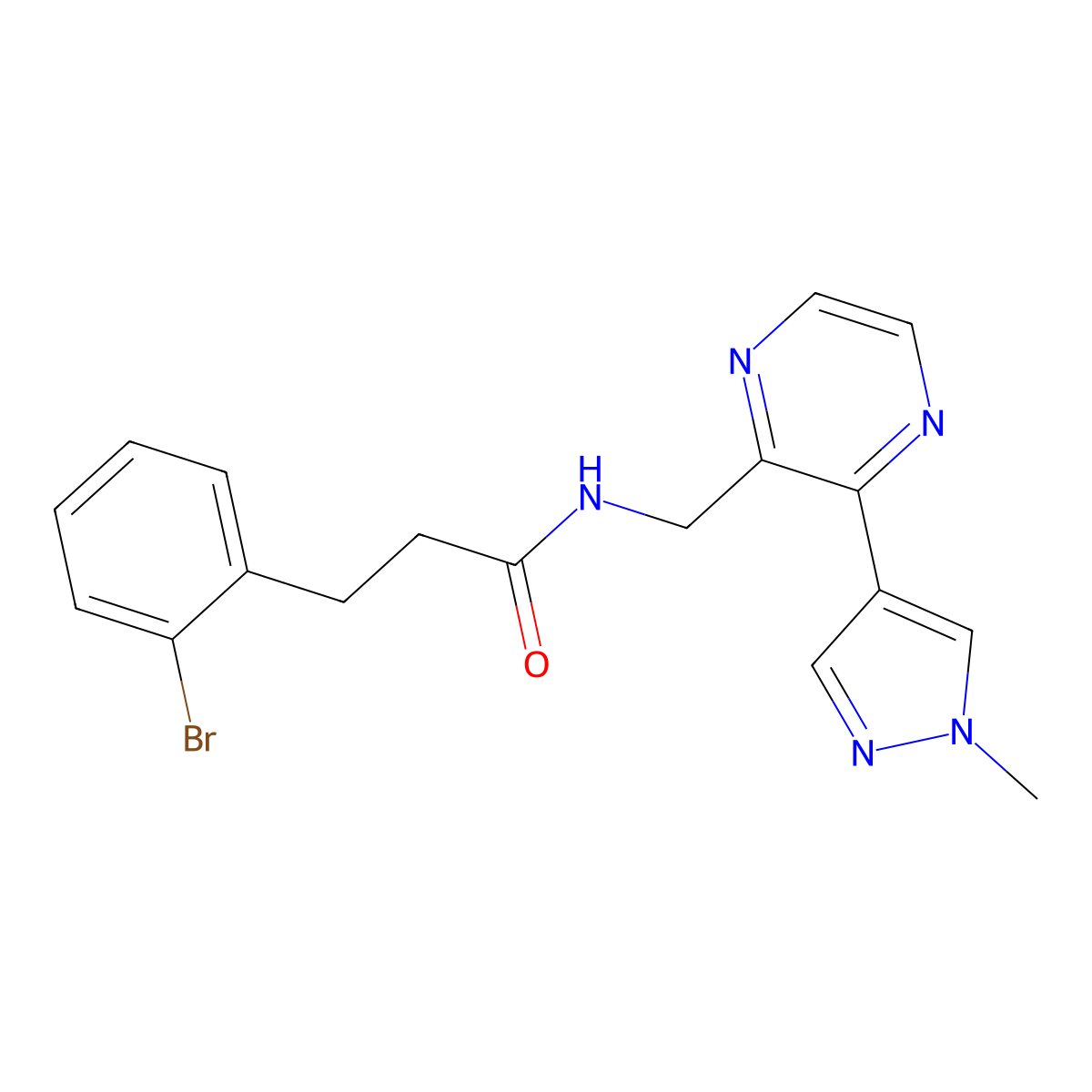3-(2-bromophenyl)-N-{[3-(1-methyl-1H-pyrazol-4-yl)pyrazin-2-yl]methyl}propanamide molecular structure, CAS 2034299-79-9