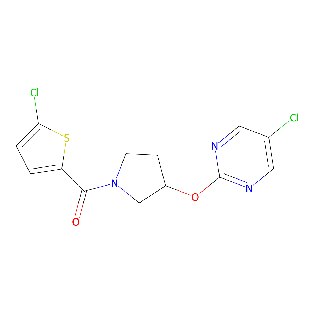 (3-((5-Chloropyrimidin-2-yl)oxy)pyrrolidin-1-yl)(5-chlorothiophen-2-yl)methanone molecular structure, CAS 2034299-82-4