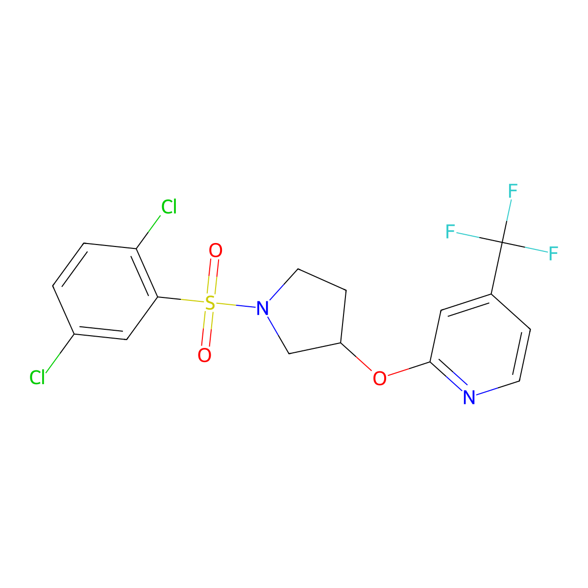 2-((1-((2,5-Dichlorophenyl)sulfonyl)pyrrolidin-3-yl)oxy)-4-(trifluoromethyl)pyridine molecular structure, CAS 2034299-86-8