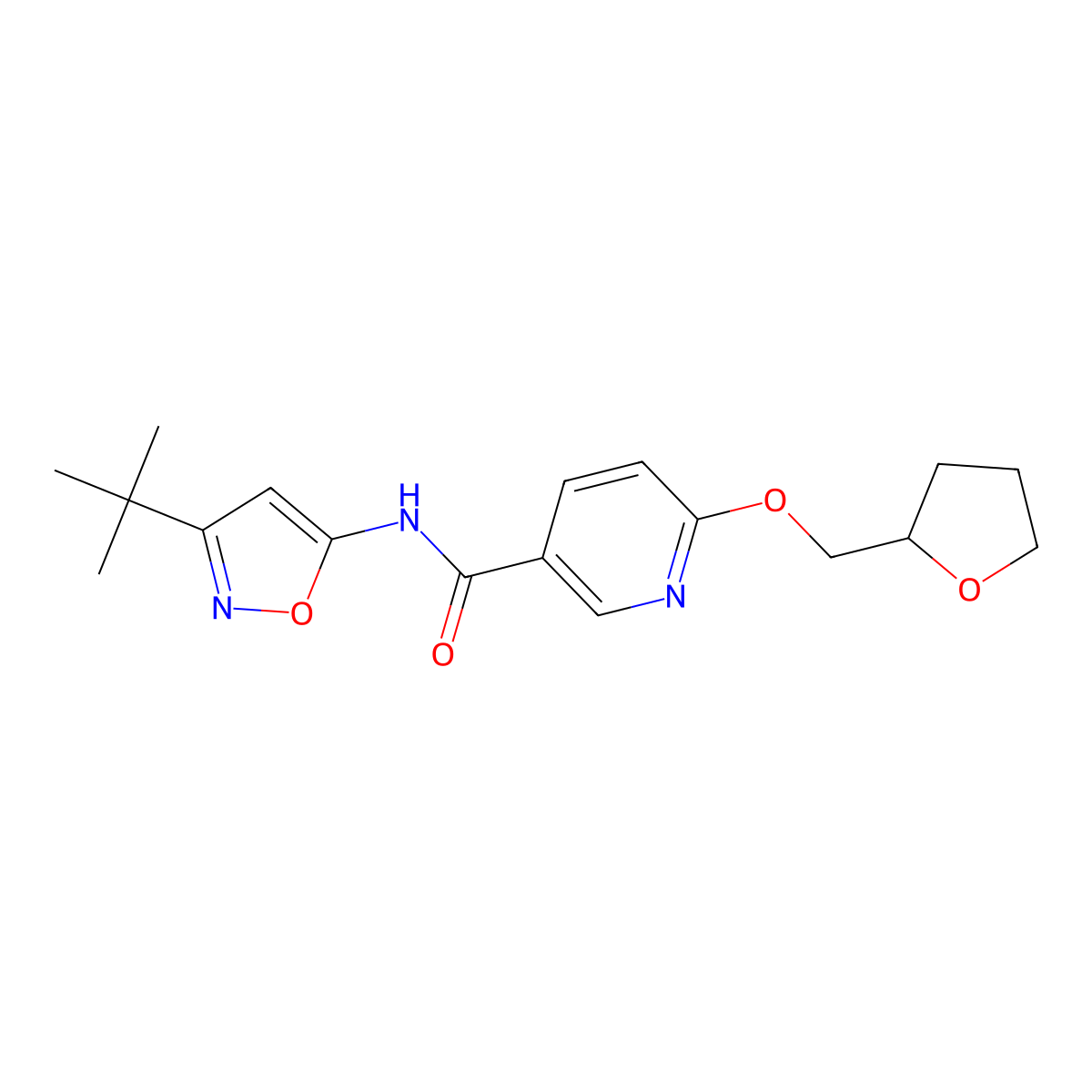 N-(3-(tert-butyl)isoxazol-5-yl)-6-((tetrahydrofuran-2-yl)methoxy)nicotinamide molecular structure, CAS 2034299-89-1
