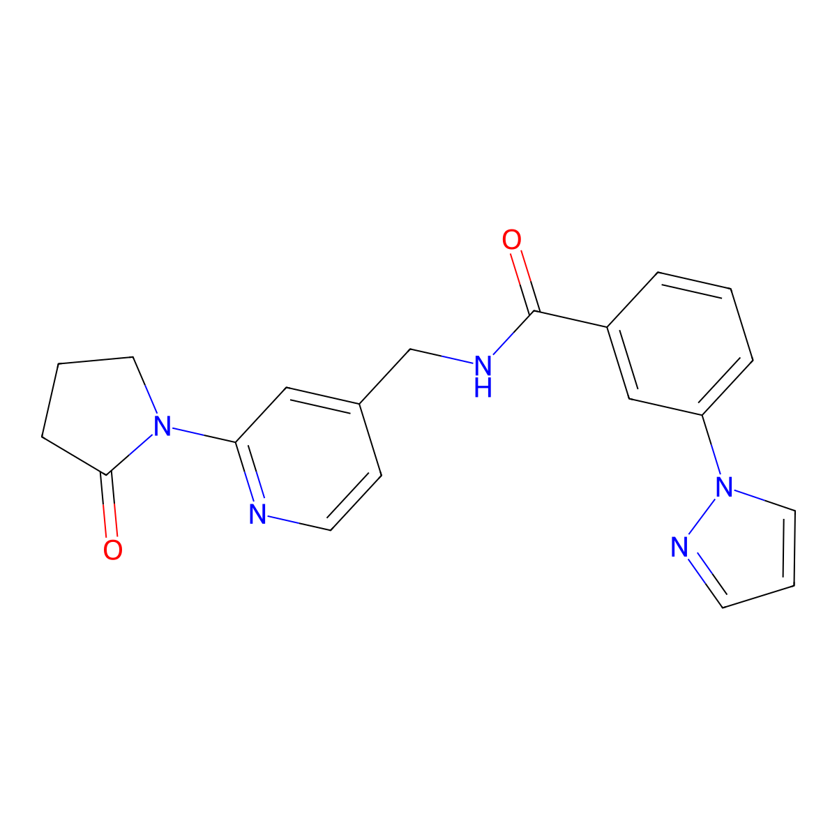 N-{[2-(2-oxopyrrolidin-1-yl)pyridin-4-yl]methyl}-3-(1H-pyrazol-1-yl)benzamide molecular structure, CAS 2034299-90-4