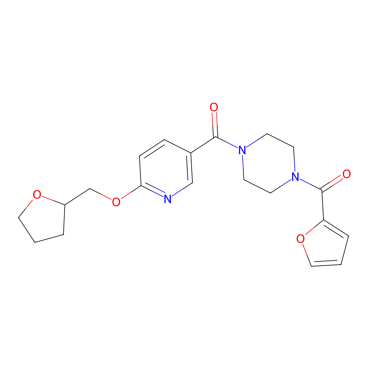 (4-(Furan-2-carbonyl)piperazin-1-yl)(6-((tetrahydrofuran-2-yl)methoxy)pyridin-3-yl)methanone molecular structure, CAS 2034299-92-6