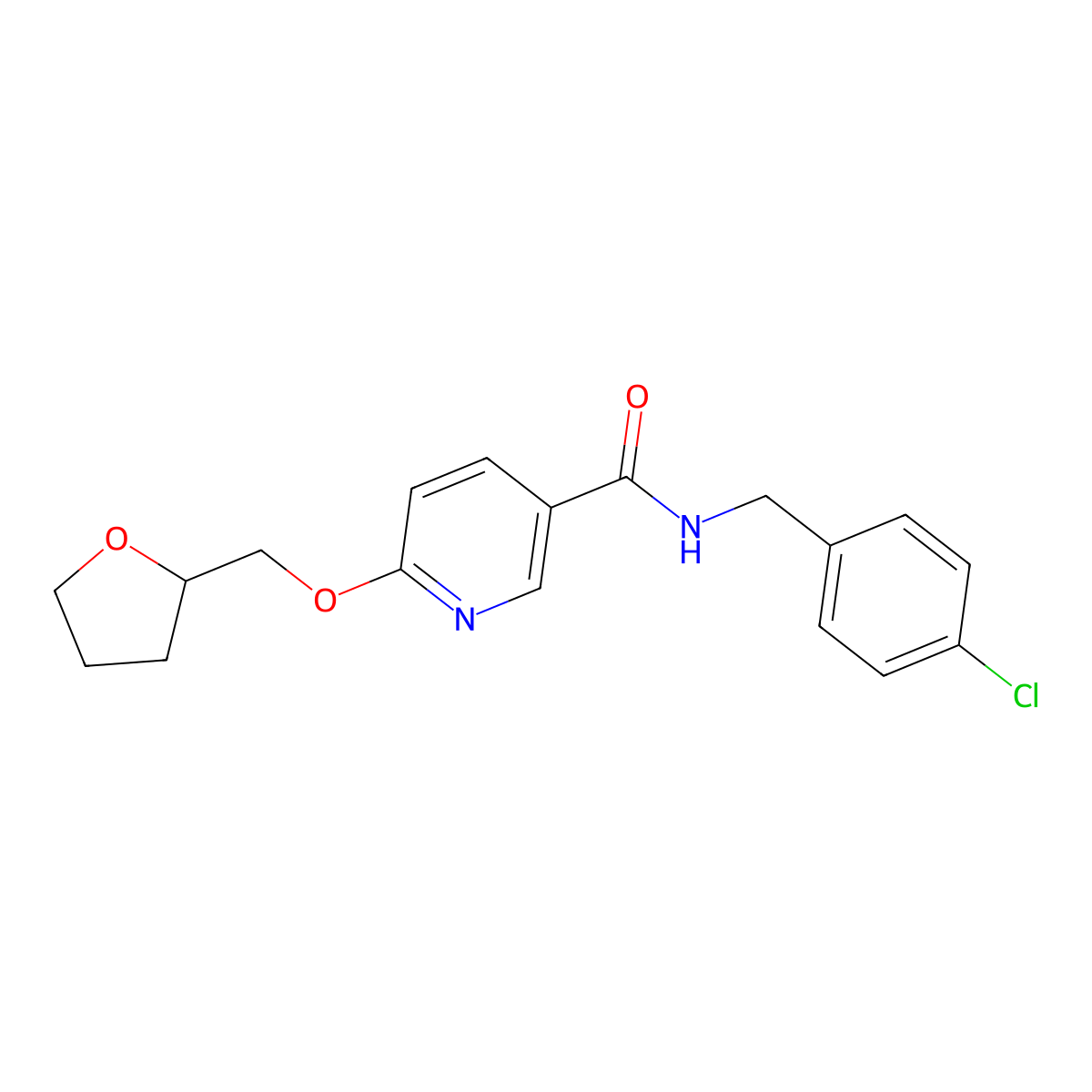 N-(4-chlorobenzyl)-6-((tetrahydrofuran-2-yl)methoxy)nicotinamide molecular structure, CAS 2034299-97-1