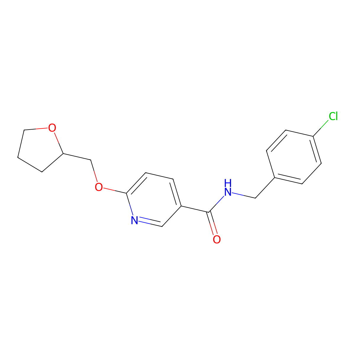 N-(4-chlorobenzyl)-6-((tetrahydrofuran-2-yl)methoxy)nicotinamide molecular structure, CAS 2034299-97-1