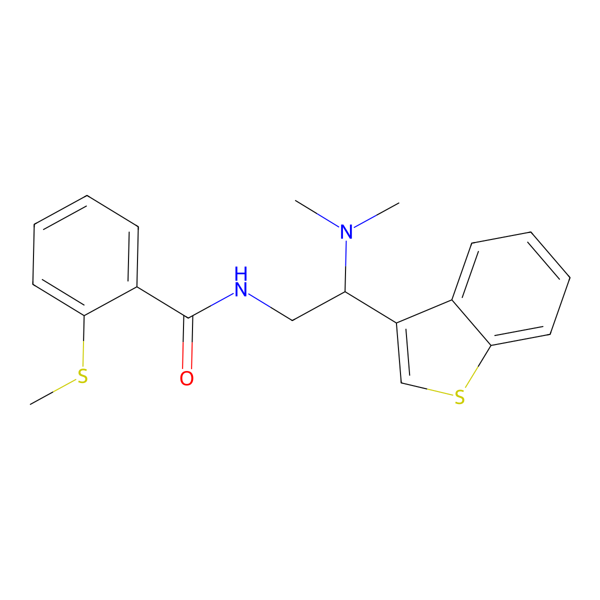 N-(2-(benzo[b]thiophen-3-yl)-2-(dimethylamino)ethyl)-2-(methylthio)benzamide molecular structure, CAS 2034300-00-8