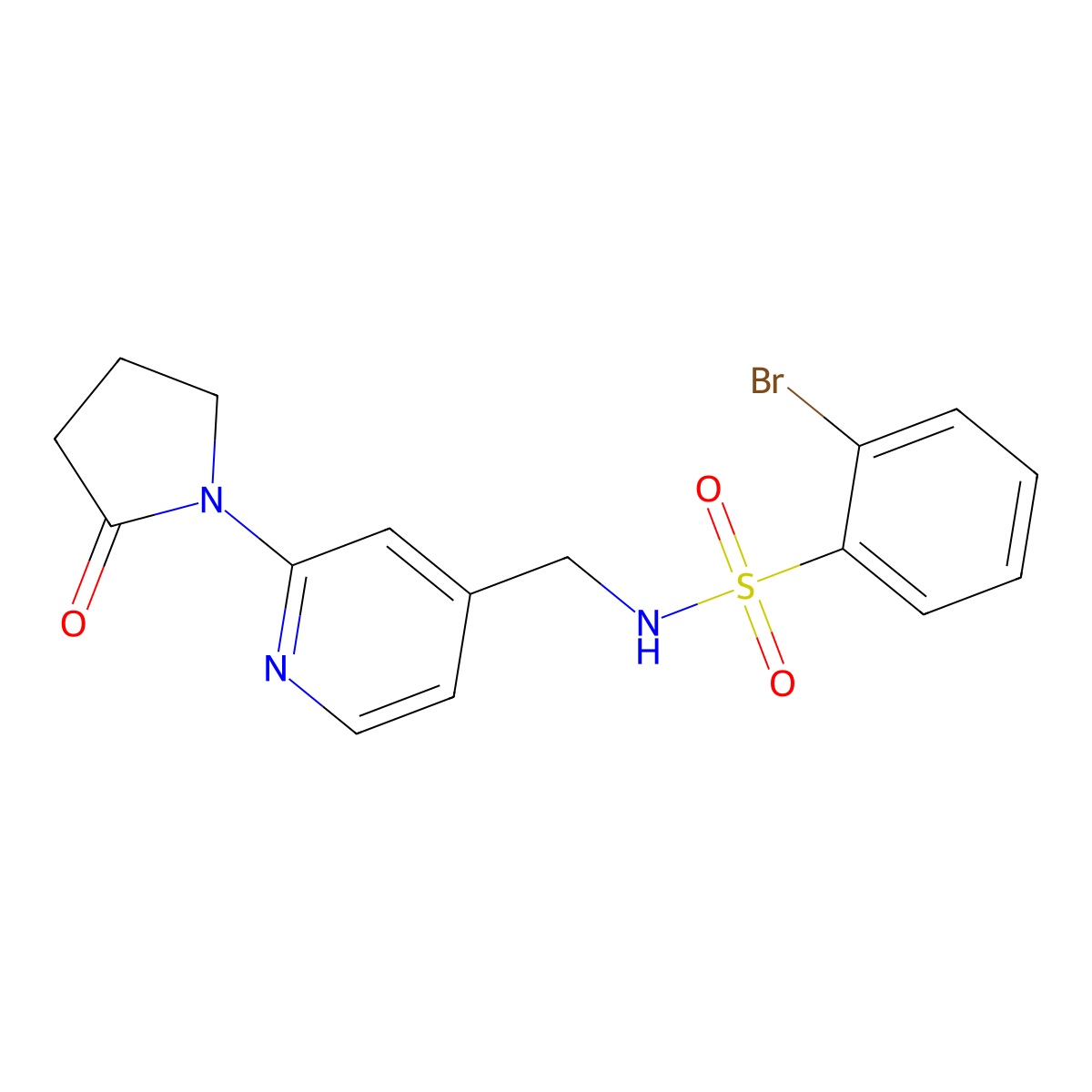 2-bromo-N-((2-(2-oxopyrrolidin-1-yl)pyridin-4-yl)methyl)benzenesulfonamide molecular structure, CAS 2034300-01-9