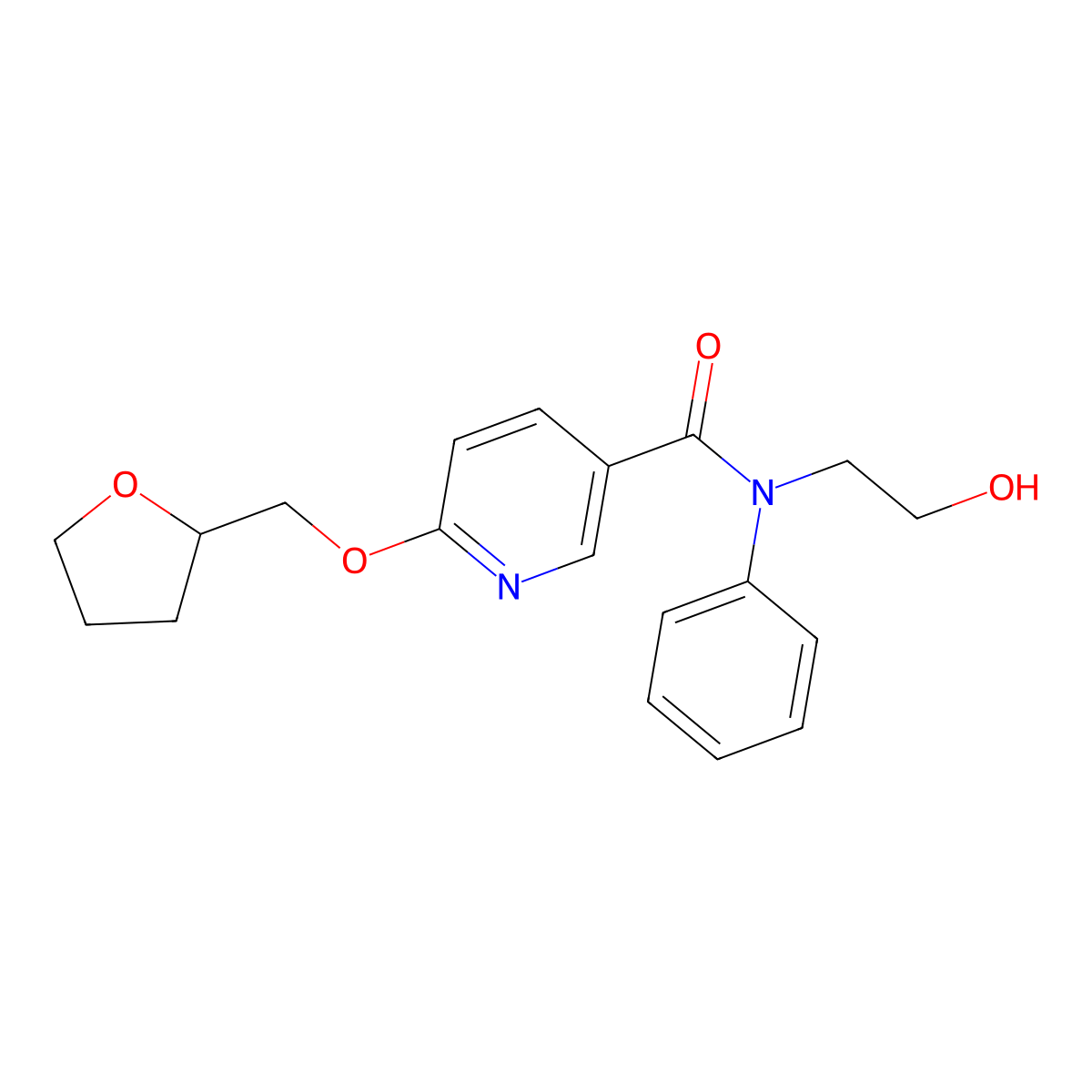 N-(2-hydroxyethyl)-N-phenyl-6-((tetrahydrofuran-2-yl)methoxy)nicotinamide molecular structure, CAS 2034300-02-0