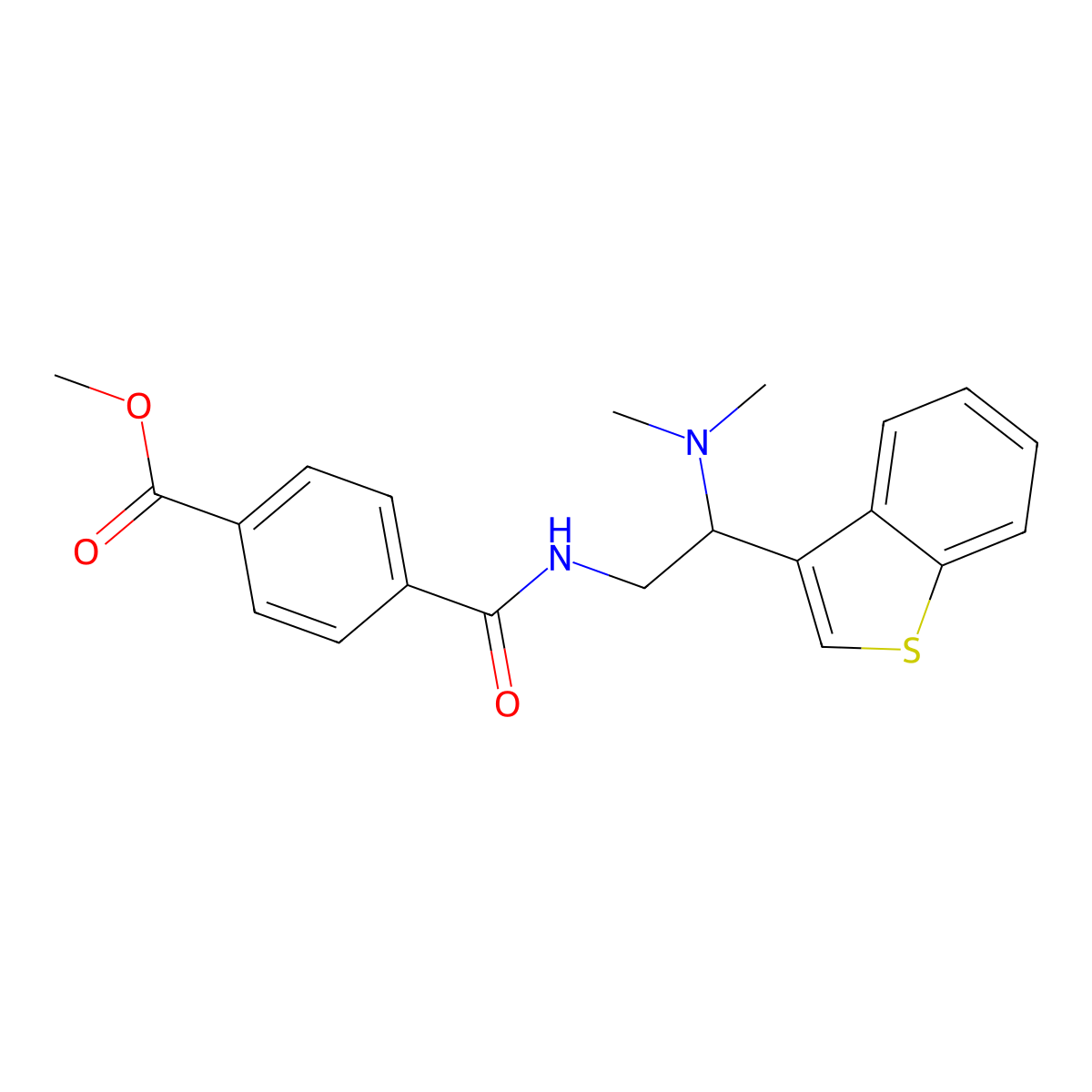 Methyl 4-((2-(benzo[b]thiophen-3-yl)-2-(dimethylamino)ethyl)carbamoyl)benzoate molecular structure, CAS 2034300-04-2