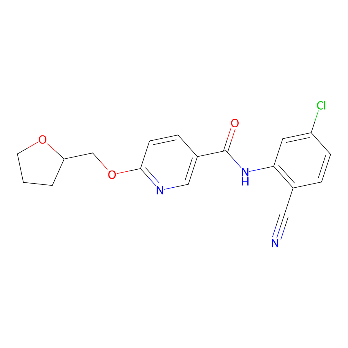 N-(5-chloro-2-cyanophenyl)-6-((tetrahydrofuran-2-yl)methoxy)nicotinamide molecular structure, CAS 2034300-06-4
