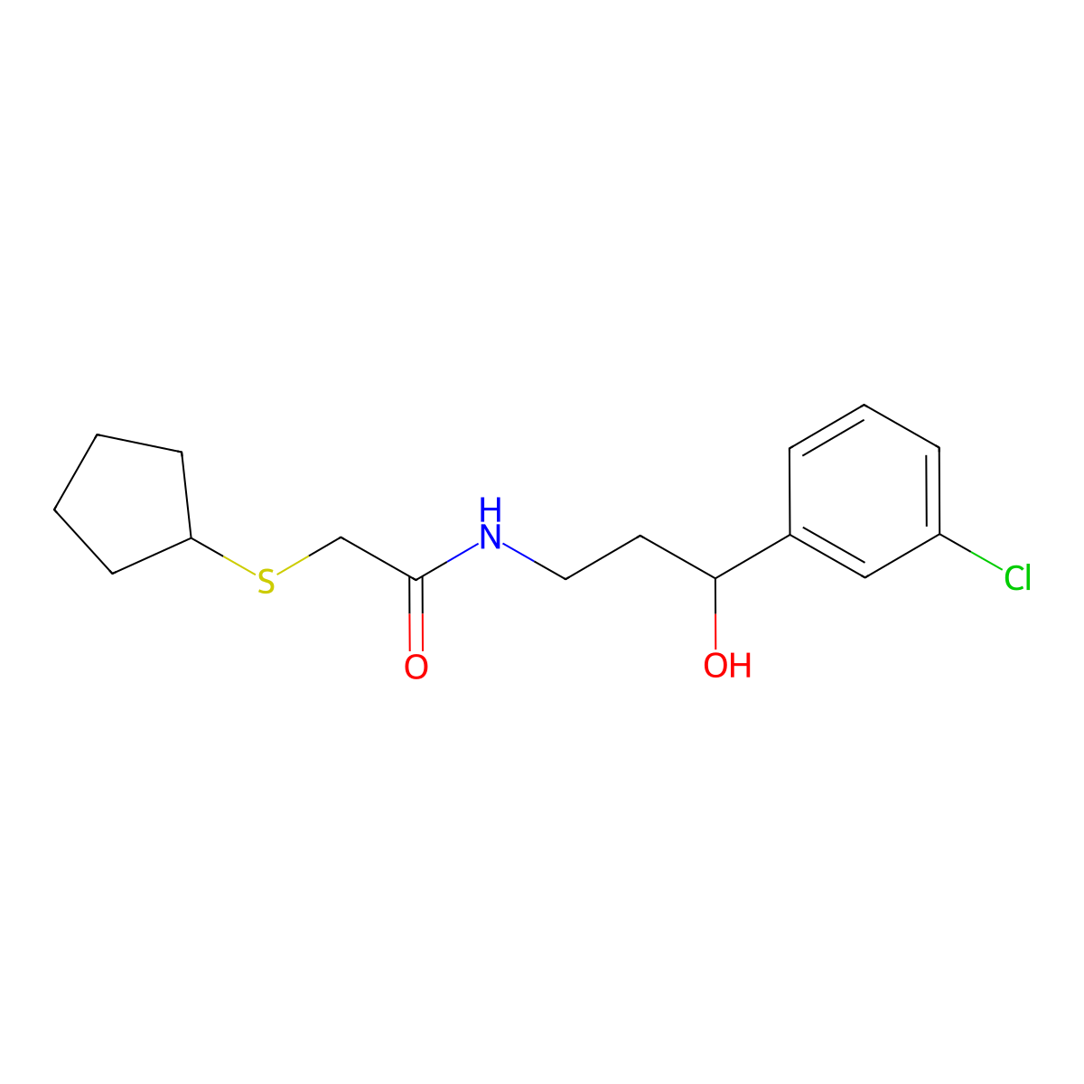 N-(3-(3-chlorophenyl)-3-hydroxypropyl)-2-(cyclopentylthio)acetamide molecular structure, CAS 2034300-07-5