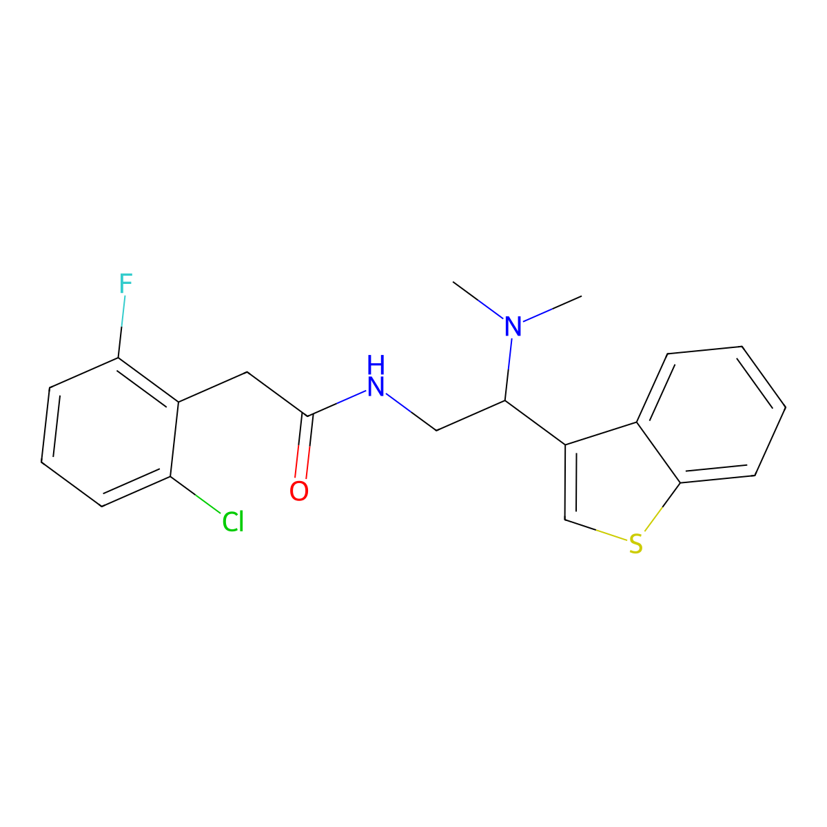 N-(2-(benzo[b]thiophen-3-yl)-2-(dimethylamino)ethyl)-2-(2-chloro-6-fluorophenyl)acetamide molecular structure, CAS 2034300-08-6