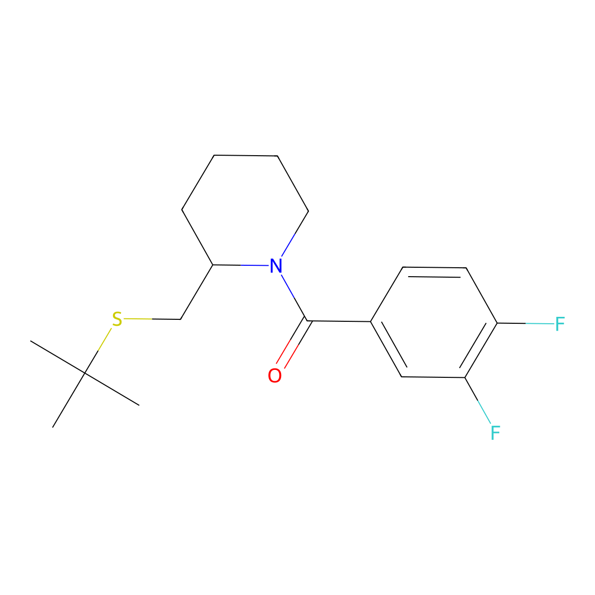 (2-((Tert-butylthio)methyl)piperidin-1-yl)(3,4-difluorophenyl)methanone molecular structure, CAS 2034300-09-7