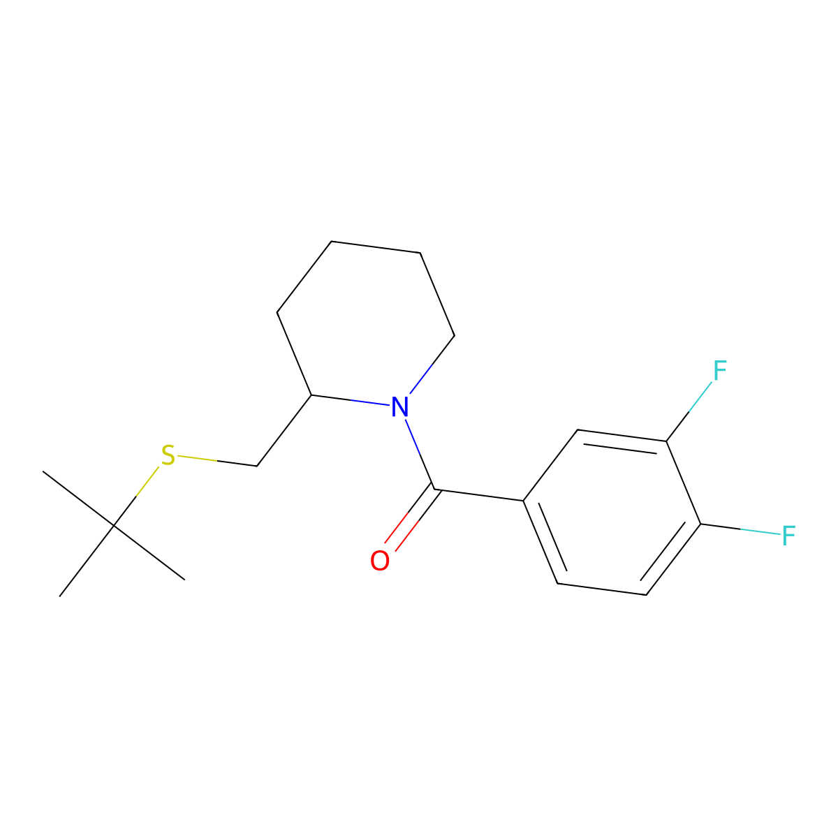 (2-((Tert-butylthio)methyl)piperidin-1-yl)(3,4-difluorophenyl)methanone molecular structure, CAS 2034300-09-7