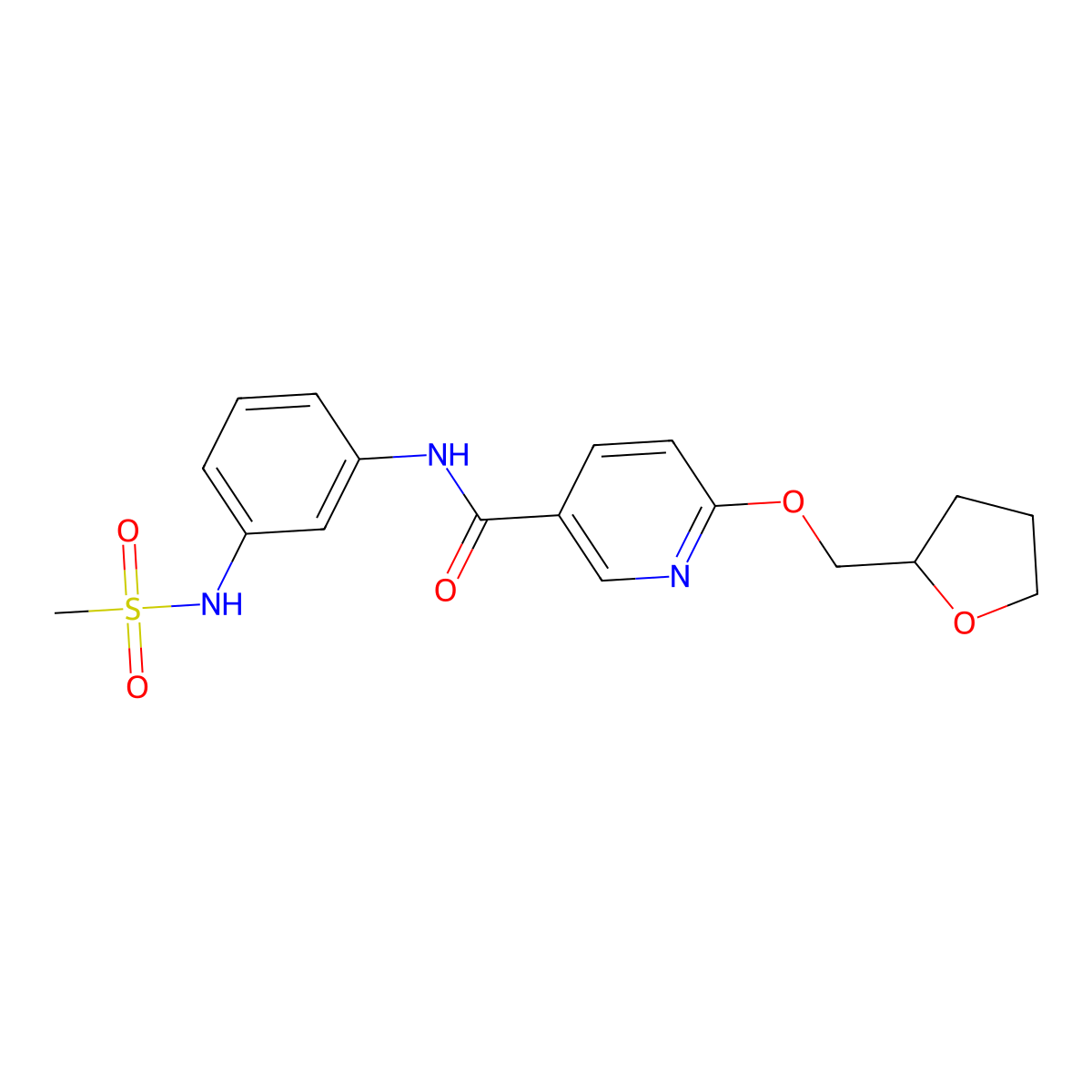 N-(3-(methylsulfonamido)phenyl)-6-((tetrahydrofuran-2-yl)methoxy)nicotinamide molecular structure, CAS 2034300-20-2