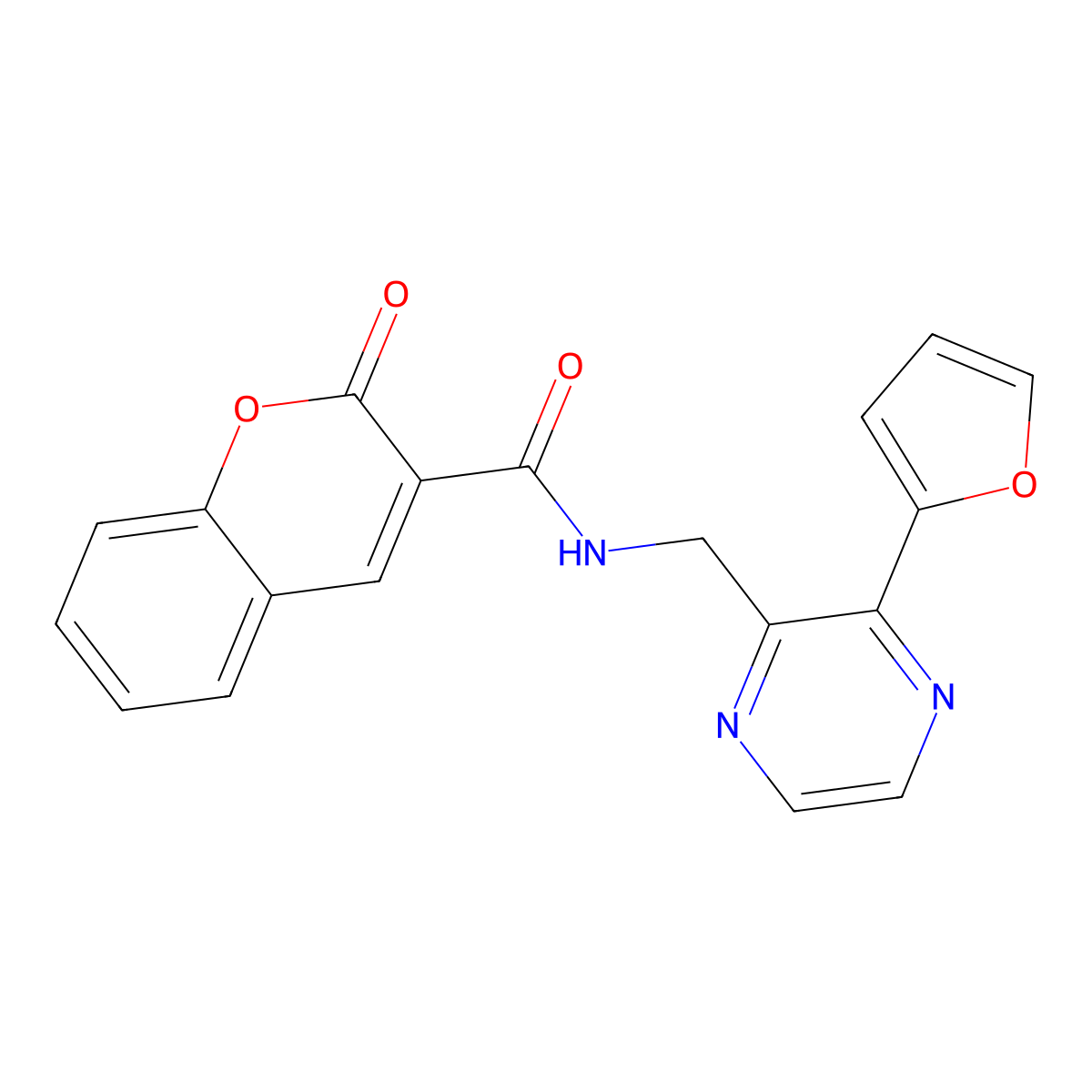N-((3-(furan-2-yl)pyrazin-2-yl)methyl)-2-oxo-2H-chromene-3-carboxamide molecular structure, CAS 2034300-21-3