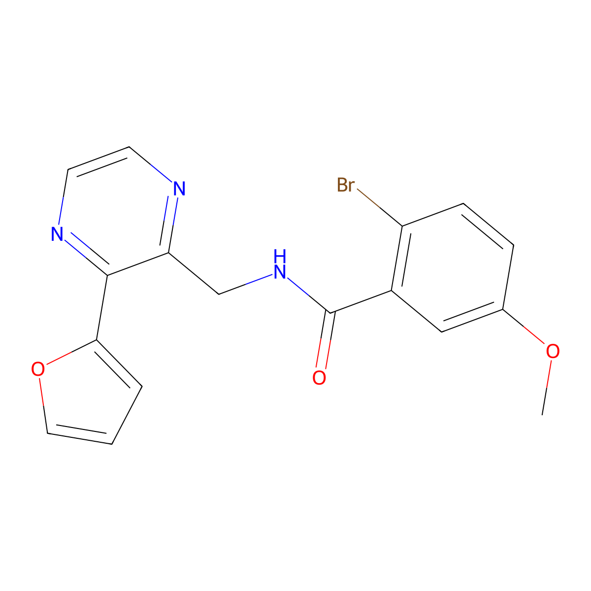 2-bromo-N-((3-(furan-2-yl)pyrazin-2-yl)methyl)-5-methoxybenzamide molecular structure, CAS 2034300-23-5