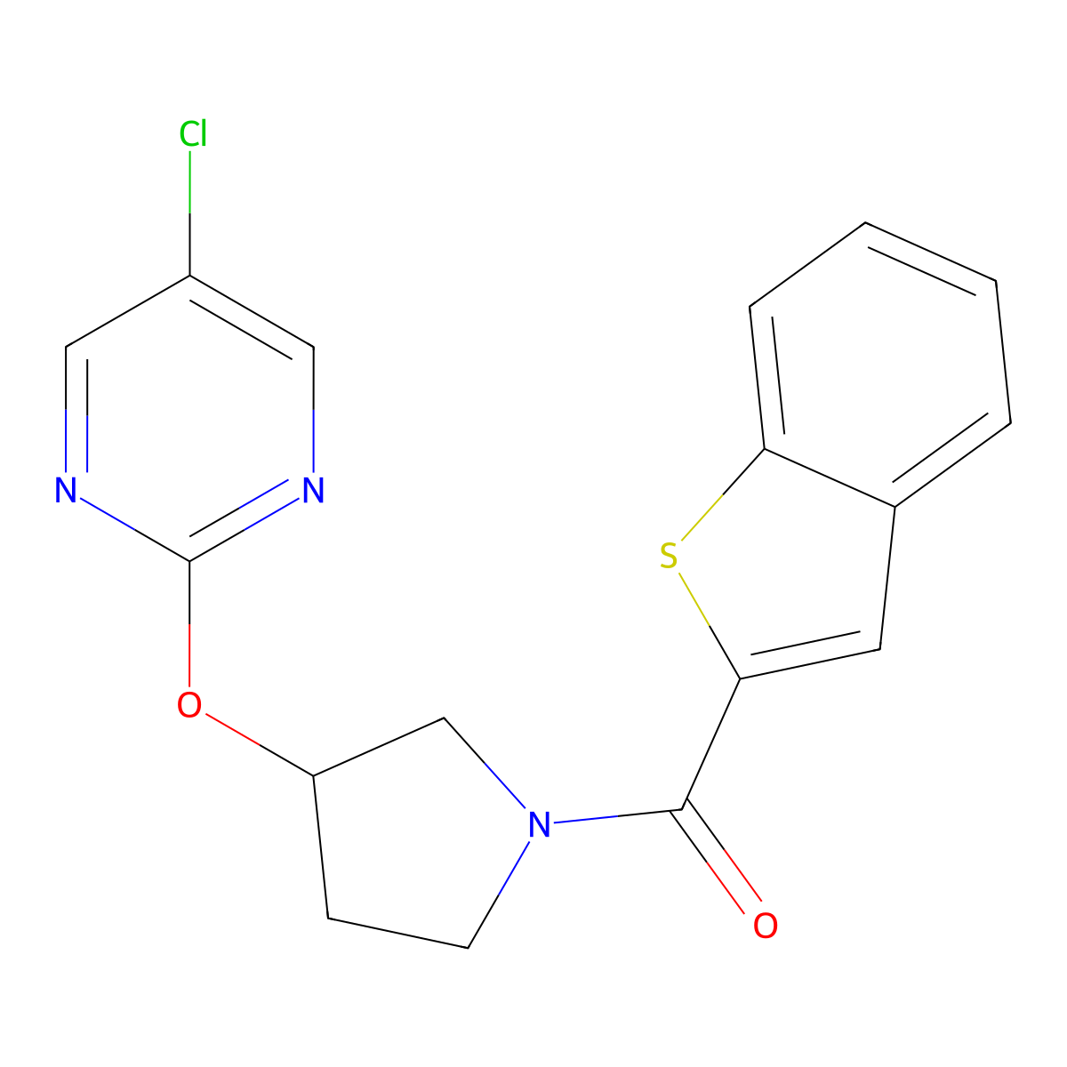 Benzo[b]thiophen-2-yl(3-((5-chloropyrimidin-2-yl)oxy)pyrrolidin-1-yl)methanone molecular structure, CAS 2034300-29-1