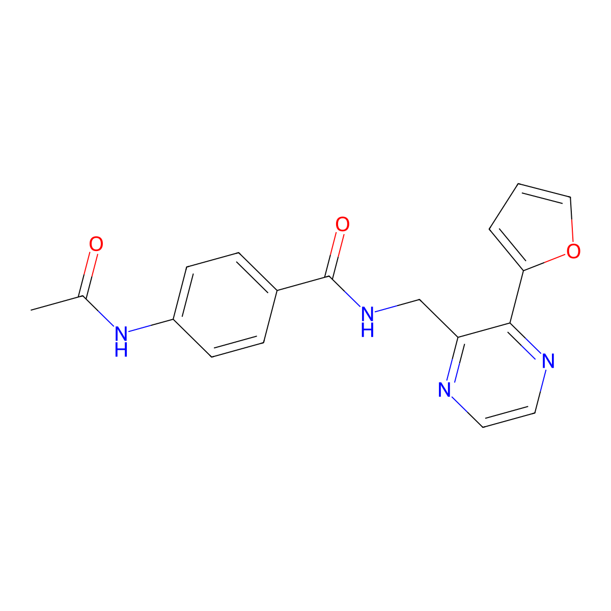 4-acetamido-N-((3-(furan-2-yl)pyrazin-2-yl)methyl)benzamide molecular structure, CAS 2034300-35-9