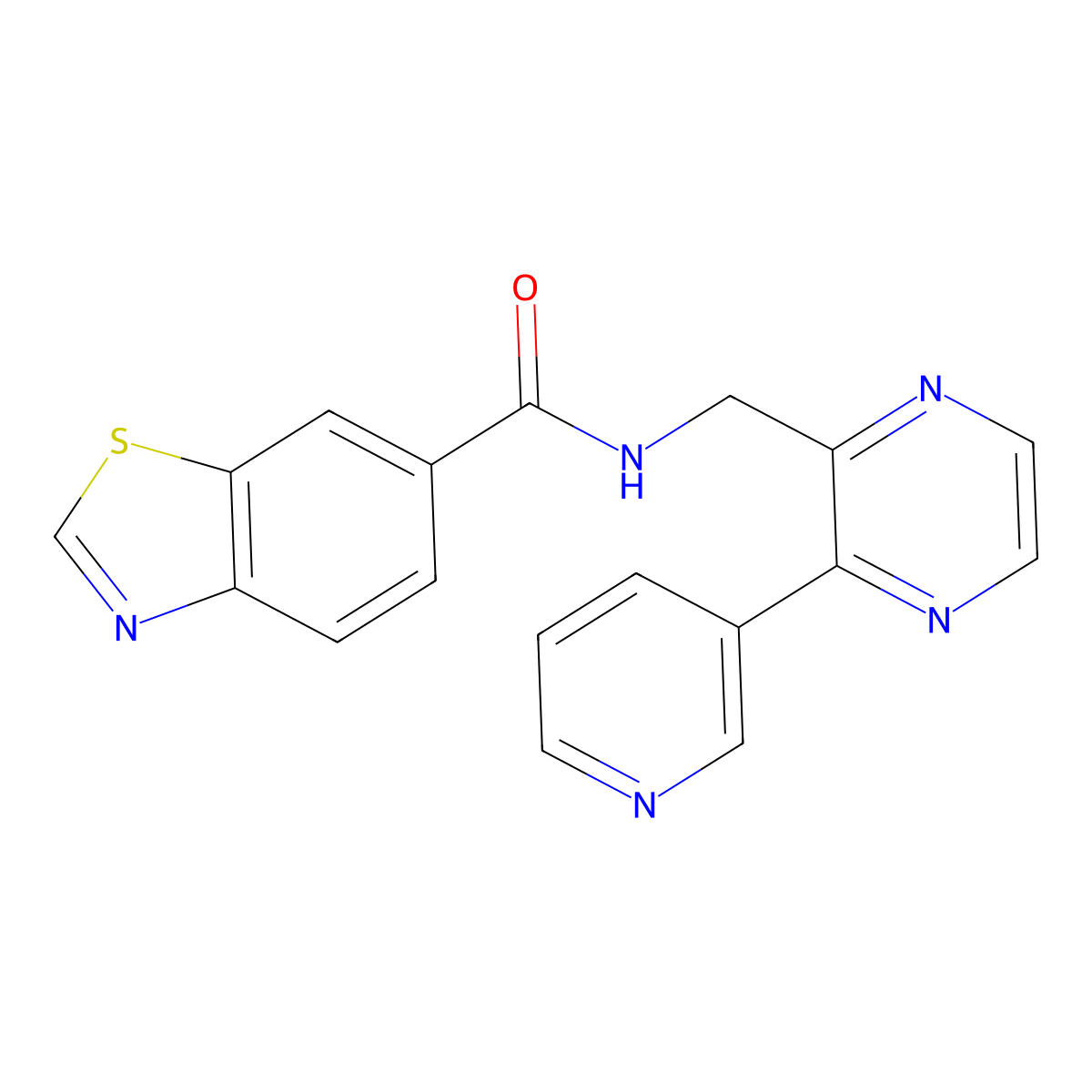 N-((3-(pyridin-3-yl)pyrazin-2-yl)methyl)benzo[d]thiazole-6-carboxamide molecular structure, CAS 2034300-37-1
