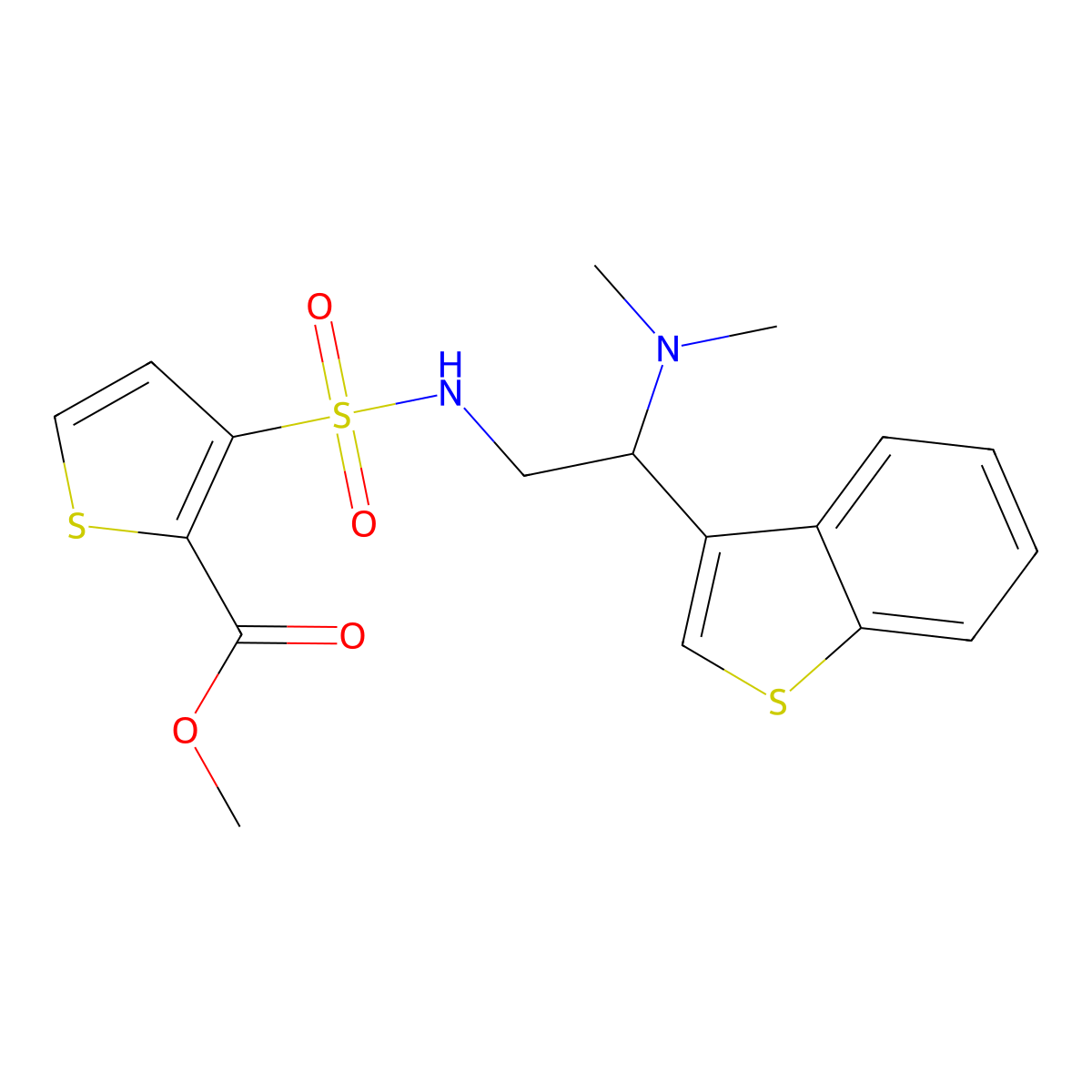 methyl 3-(N-(2-(benzo[b]thiophen-3-yl)-2-(dimethylamino)ethyl)sulfamoyl)thiophene-2-carboxylate molecular structure, CAS 2034300-39-3