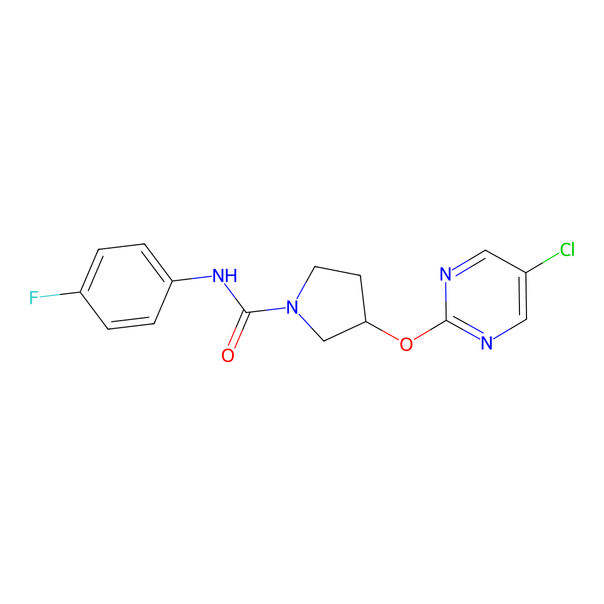 3-[(5-chloropyrimidin-2-yl)oxy]-N-(4-fluorophenyl)pyrrolidine-1-carboxamide molecular structure, CAS 2034300-46-2