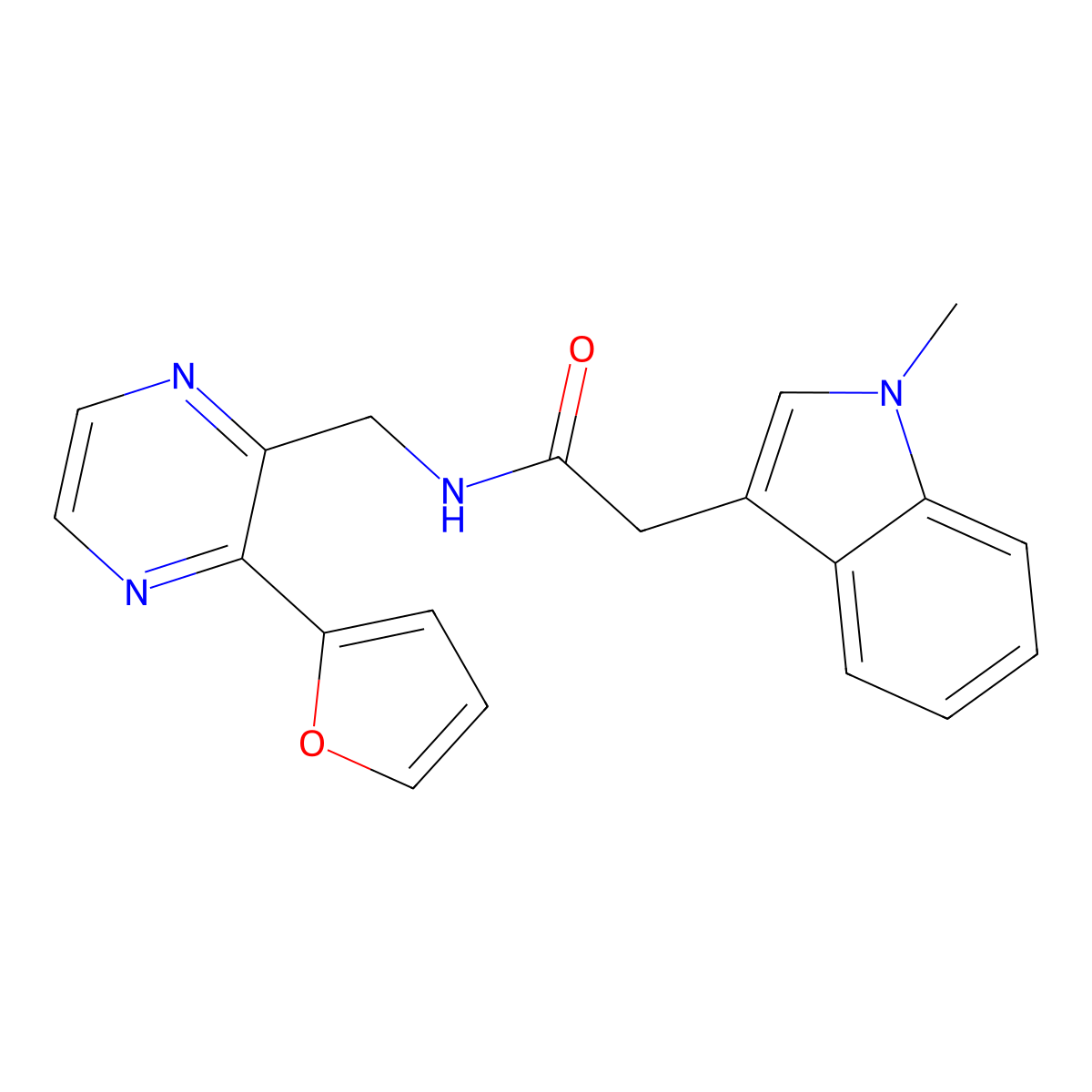 N-{[3-(furan-2-yl)pyrazin-2-yl]methyl}-2-(1-methyl-1H-indol-3-yl)acetamide molecular structure, CAS 2034300-50-8
