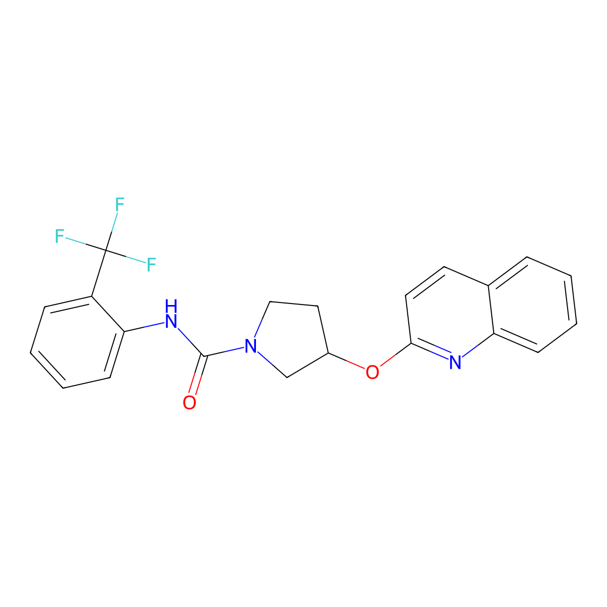 3-(quinolin-2-yloxy)-N-(2-(trifluoromethyl)phenyl)pyrrolidine-1-carboxamide molecular structure, CAS 2034300-61-1