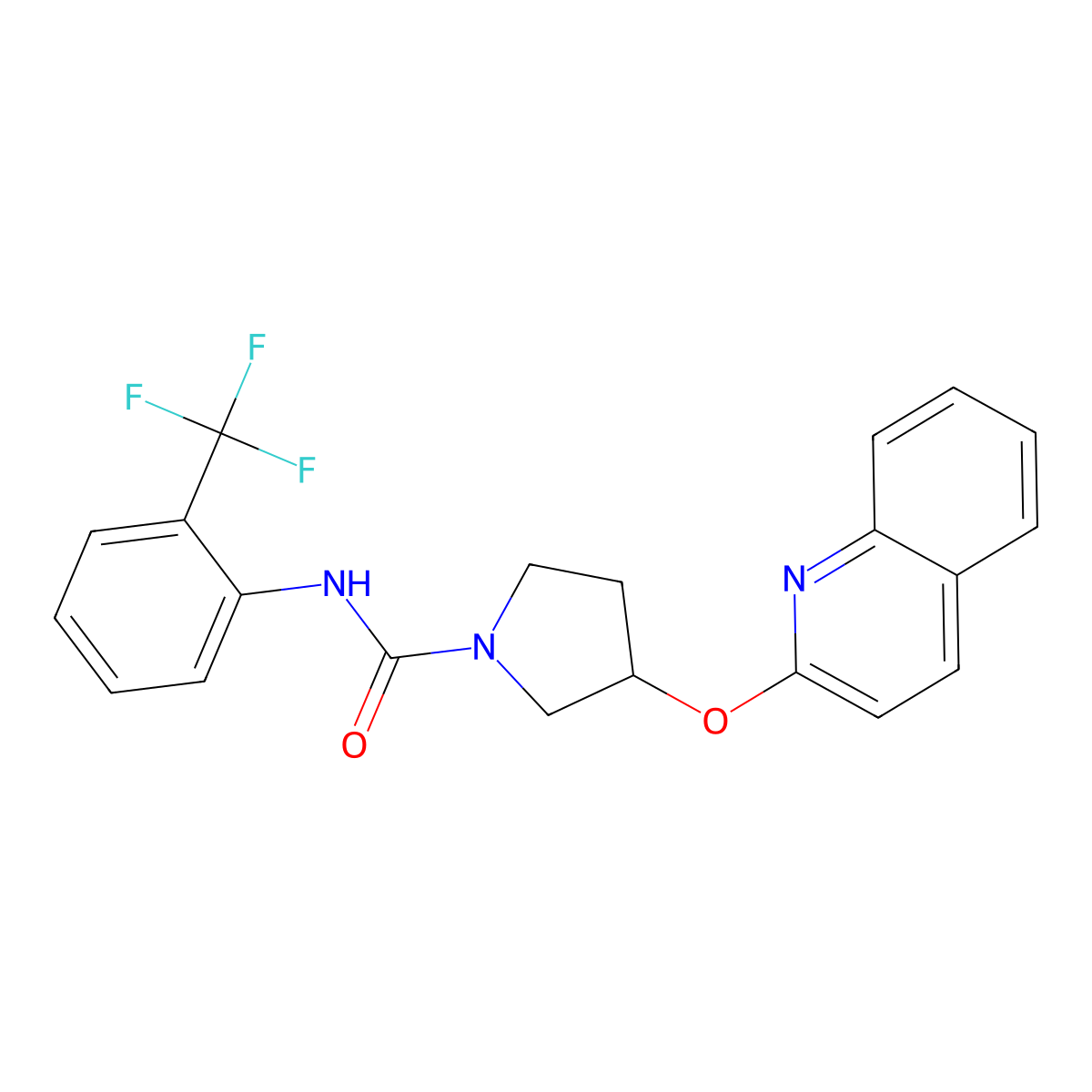 3-(quinolin-2-yloxy)-N-(2-(trifluoromethyl)phenyl)pyrrolidine-1-carboxamide molecular structure, CAS 2034300-61-1