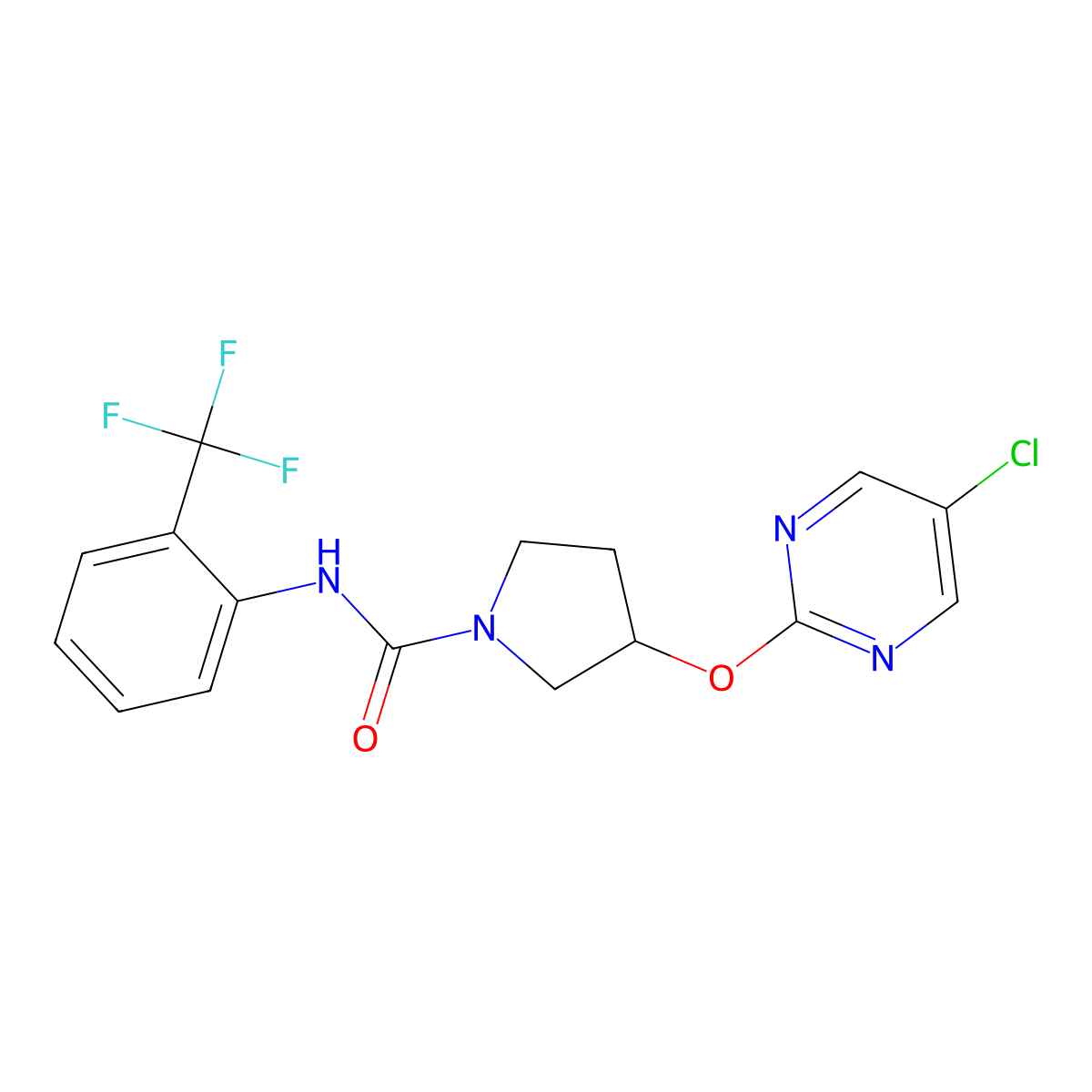 3-[(5-chloropyrimidin-2-yl)oxy]-N-[2-(trifluoromethyl)phenyl]pyrrolidine-1-carboxamide molecular structure, CAS 2034300-63-3