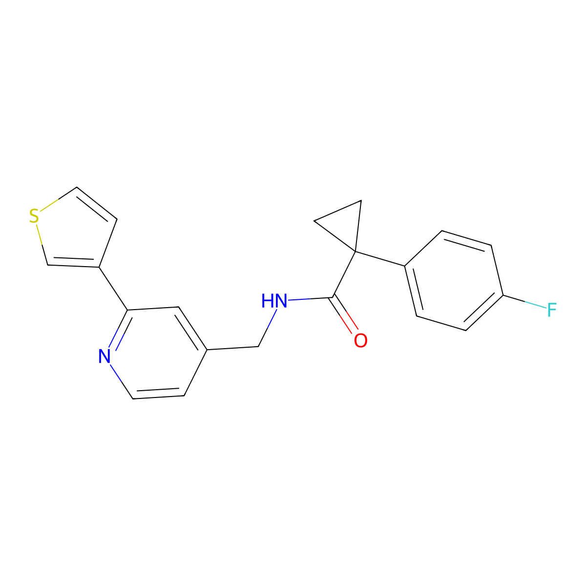 1-(4-fluorophenyl)-N-((2-(thiophen-3-yl)pyridin-4-yl)methyl)cyclopropanecarboxamide molecular structure, CAS 2034300-67-7