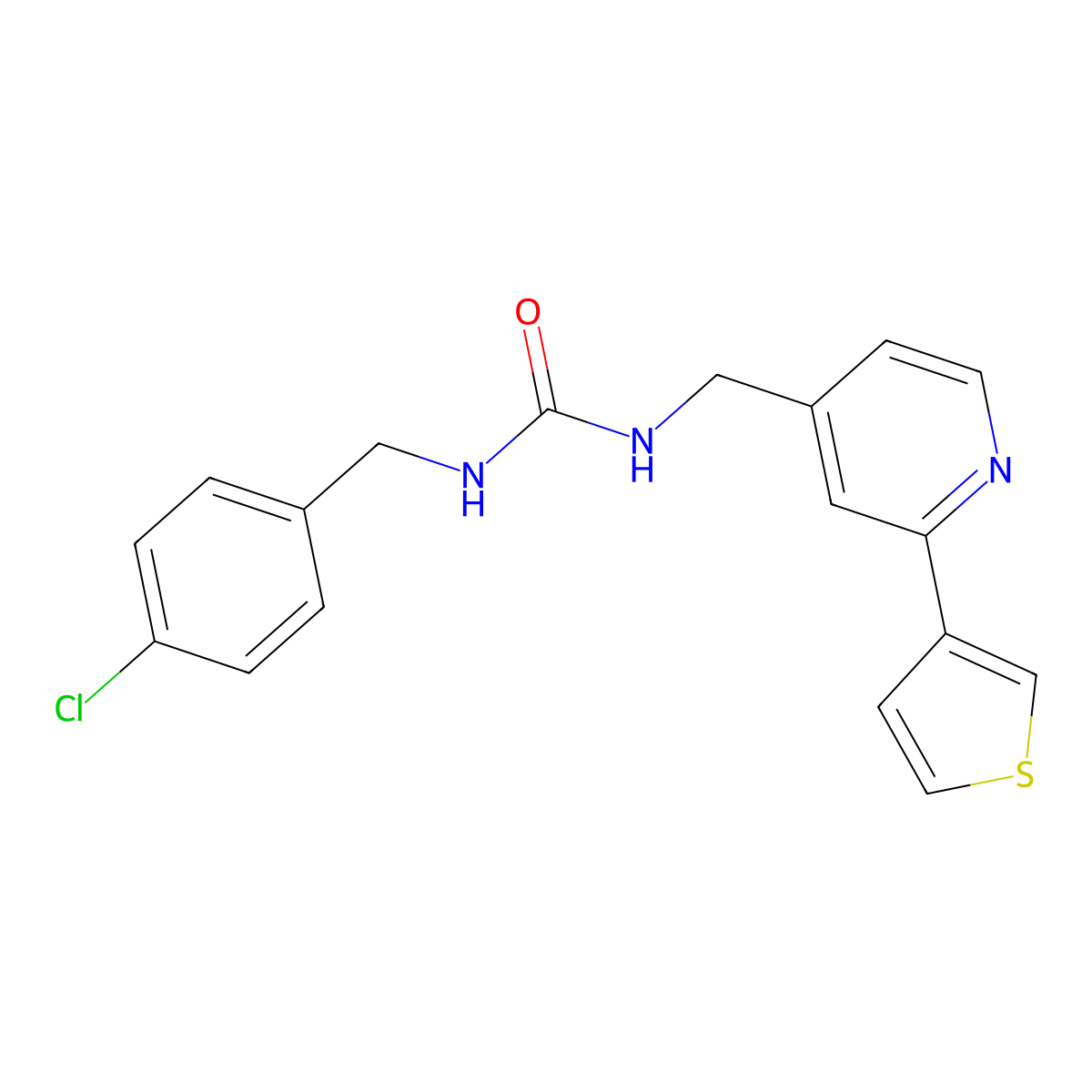1-(4-Chlorobenzyl)-3-((2-(thiophen-3-yl)pyridin-4-yl)methyl)urea molecular structure, CAS 2034300-72-4