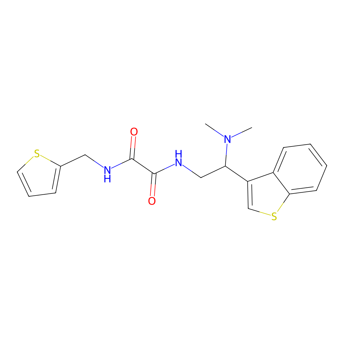 N1-(2-(benzo[b]thiophen-3-yl)-2-(dimethylamino)ethyl)-N2-(thiophen-2-ylmethyl)oxalamide molecular structure, CAS 2034300-75-7