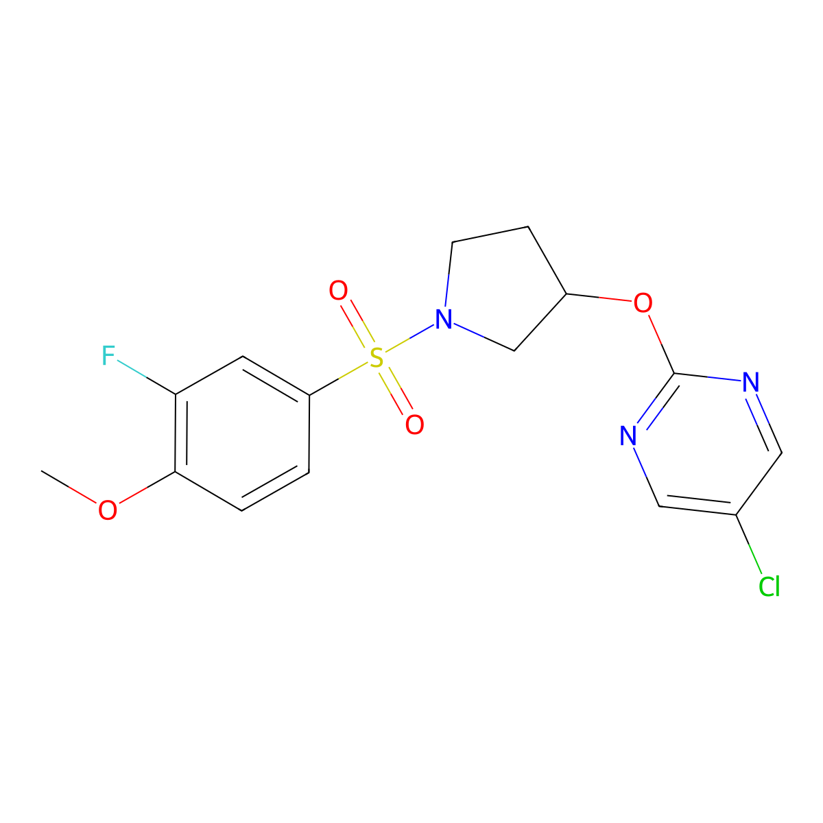 5-Chloro-2-((1-((3-fluoro-4-methoxyphenyl)sulfonyl)pyrrolidin-3-yl)oxy)pyrimidine molecular structure, CAS 2034300-76-8