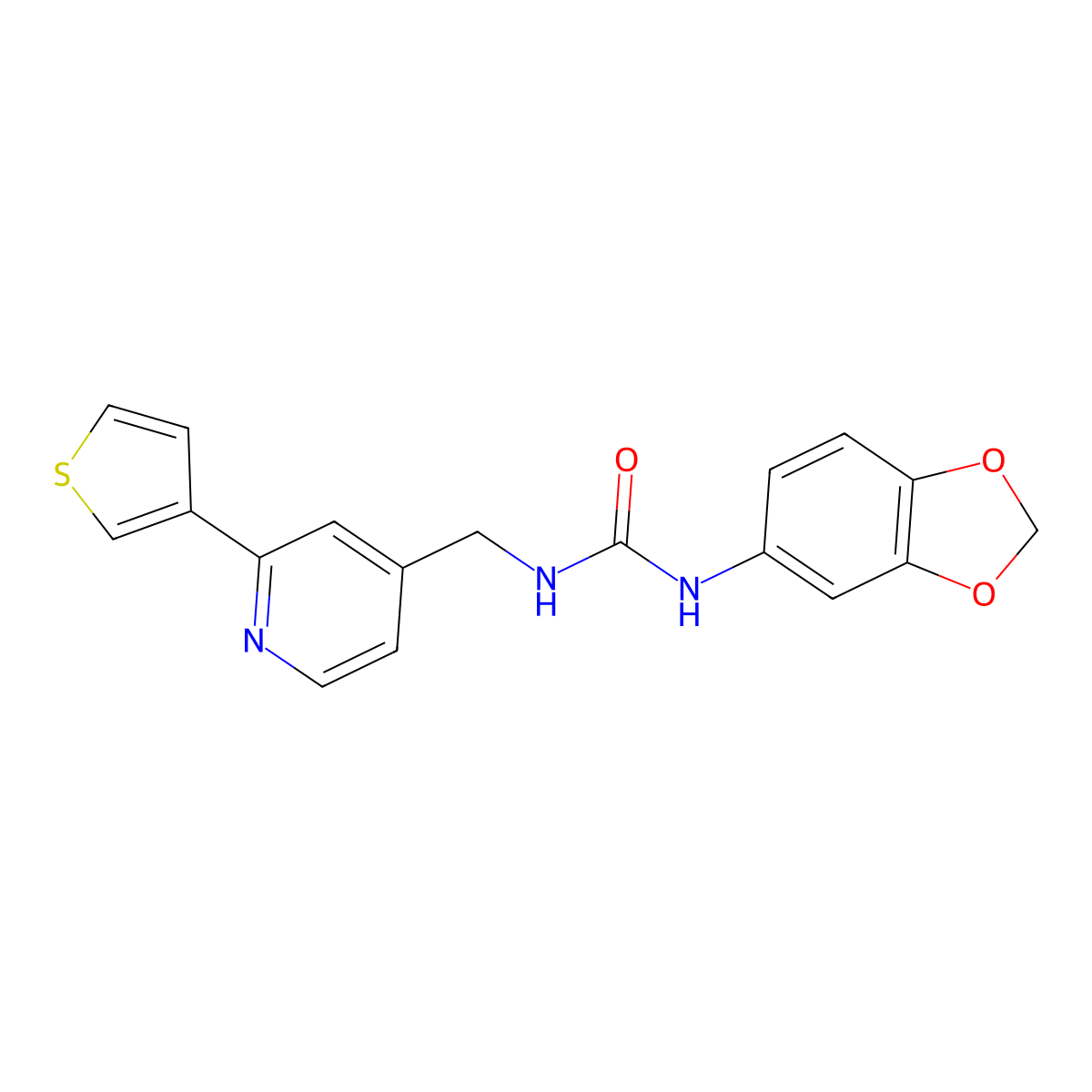 1-(Benzo[d][1,3]dioxol-5-yl)-3-((2-(thiophen-3-yl)pyridin-4-yl)methyl)urea molecular structure, CAS 2034300-78-0