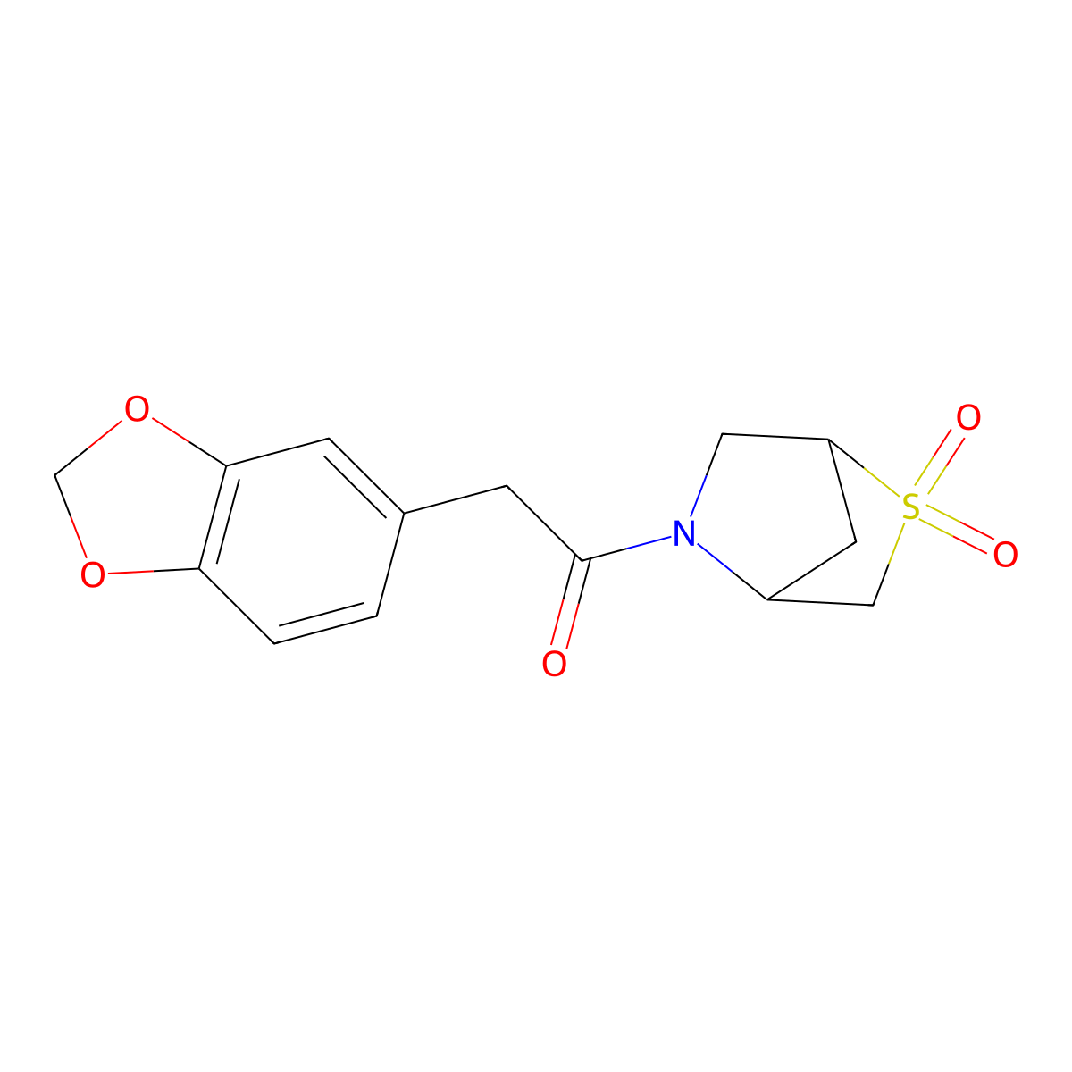 2-(Benzo[d][1,3]dioxol-5-yl)-1-(2,2-dioxido-2-thia-5-azabicyclo[2.2.1]heptan-5-yl)ethanone molecular structure, CAS 2034300-81-5