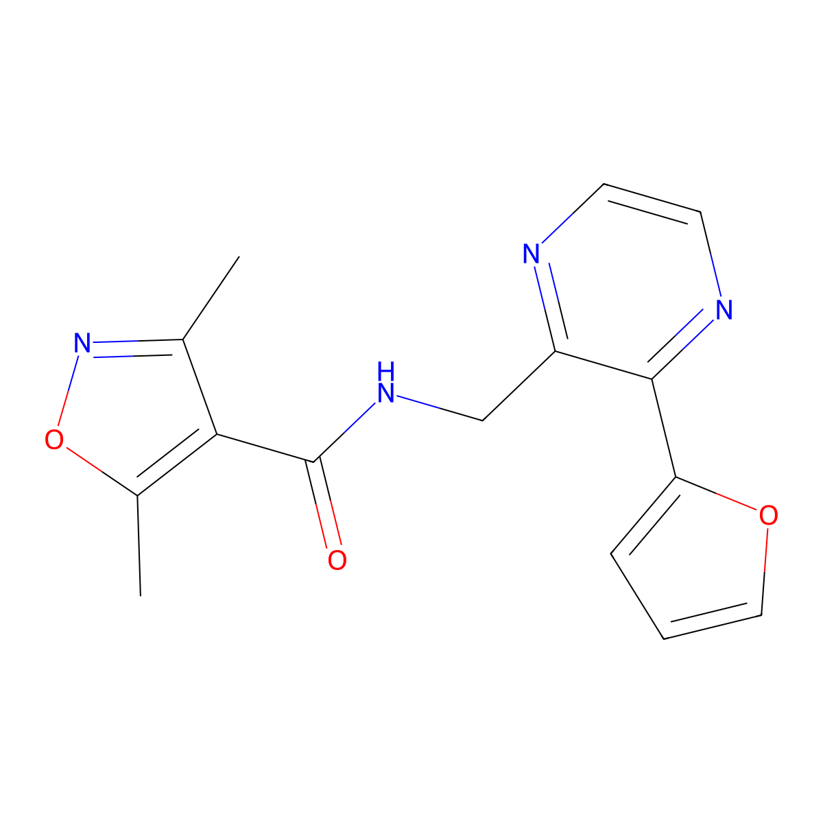 N-((3-(furan-2-yl)pyrazin-2-yl)methyl)-3,5-dimethylisoxazole-4-carboxamide molecular structure, CAS 2034300-82-6