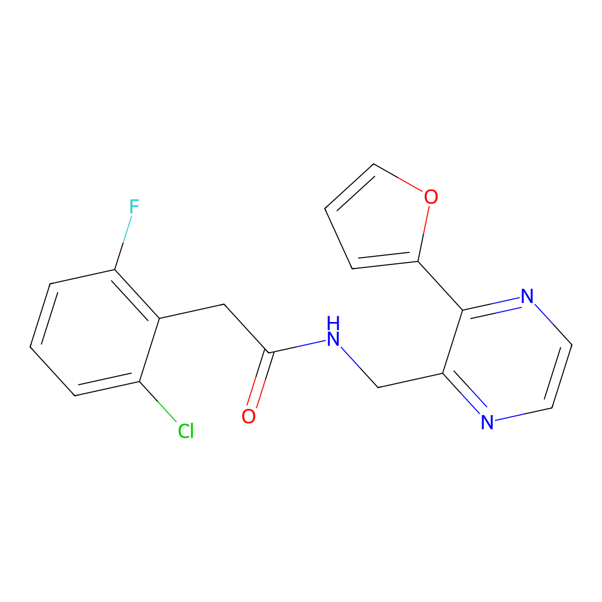 2-(2-chloro-6-fluorophenyl)-N-((3-(furan-2-yl)pyrazin-2-yl)methyl)acetamide molecular structure, CAS 2034300-84-8