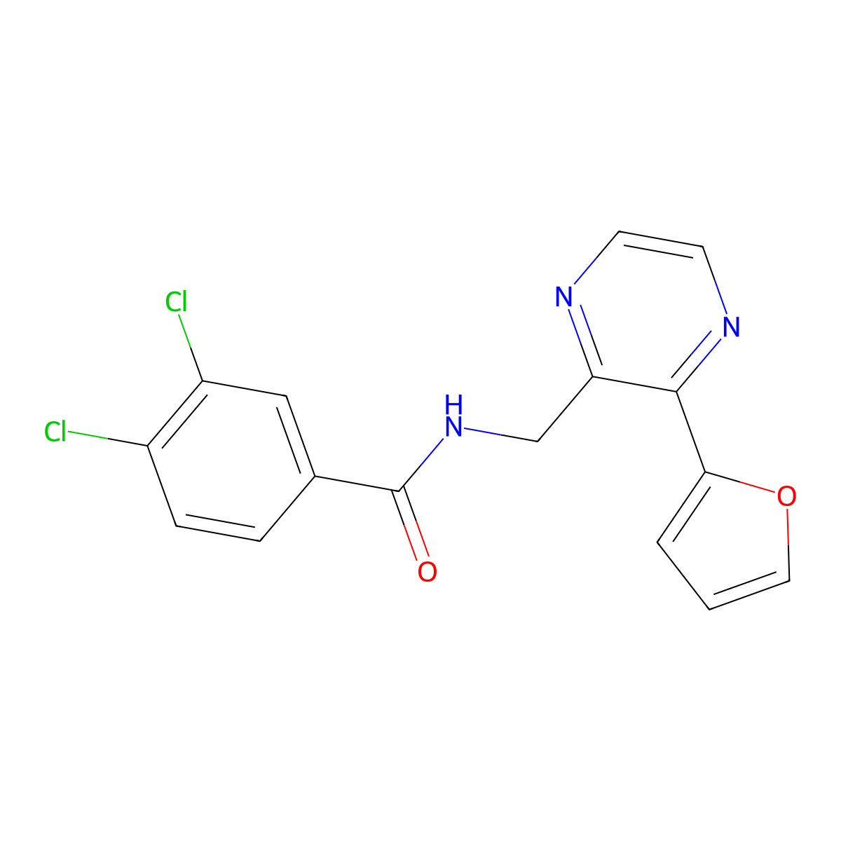 3,4-dichloro-N-{[3-(furan-2-yl)pyrazin-2-yl]methyl}benzamide molecular structure, CAS 2034300-85-9