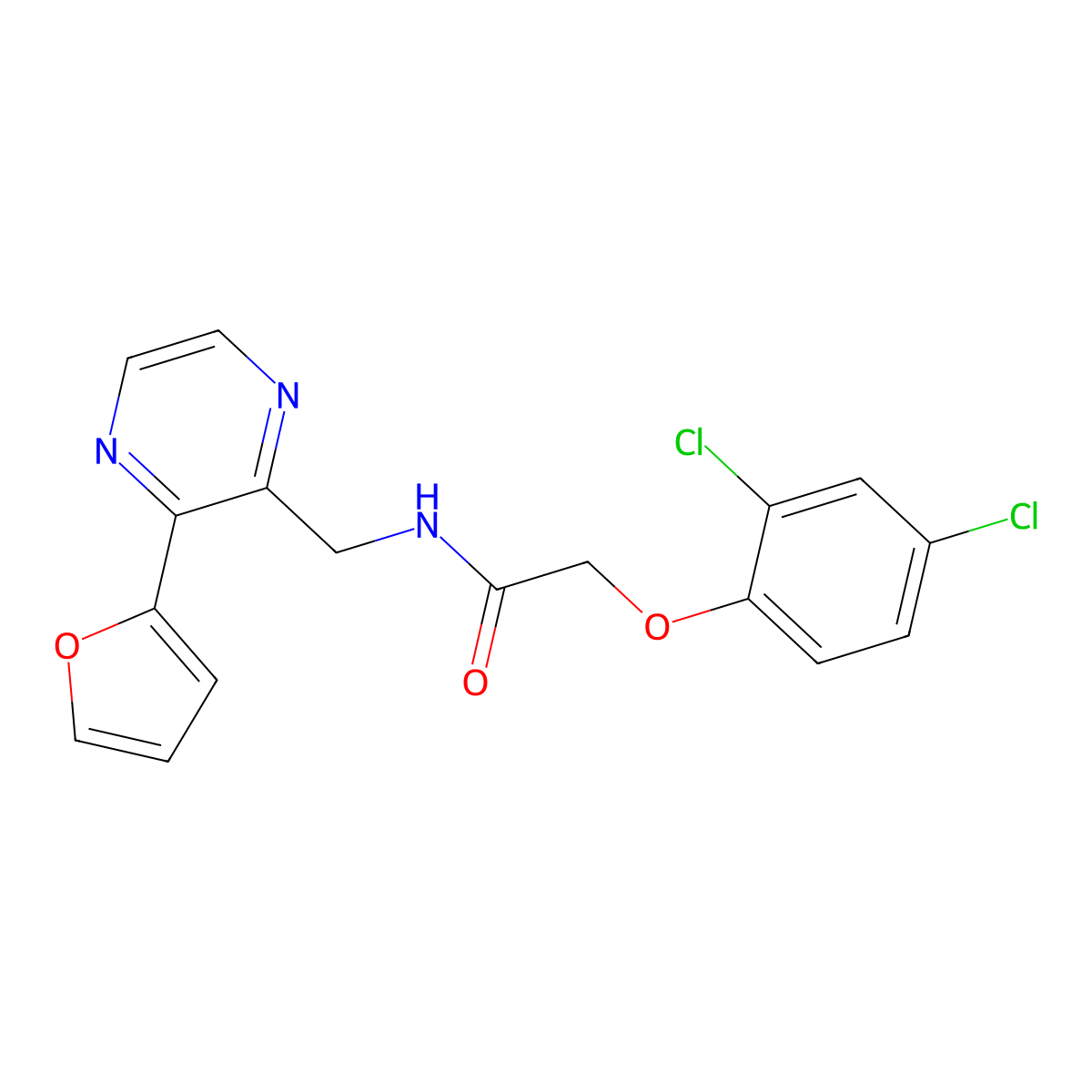 2-(2,4-dichlorophenoxy)-N-((3-(furan-2-yl)pyrazin-2-yl)methyl)acetamide molecular structure, CAS 2034300-90-6