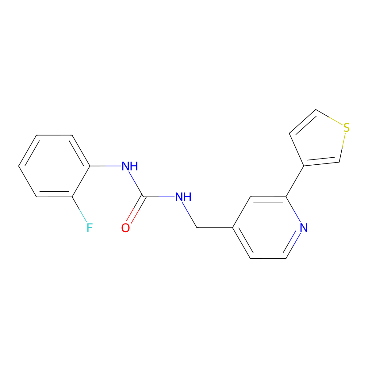 1-(2-Fluorophenyl)-3-((2-(thiophen-3-yl)pyridin-4-yl)methyl)urea molecular structure, CAS 2034301-00-1