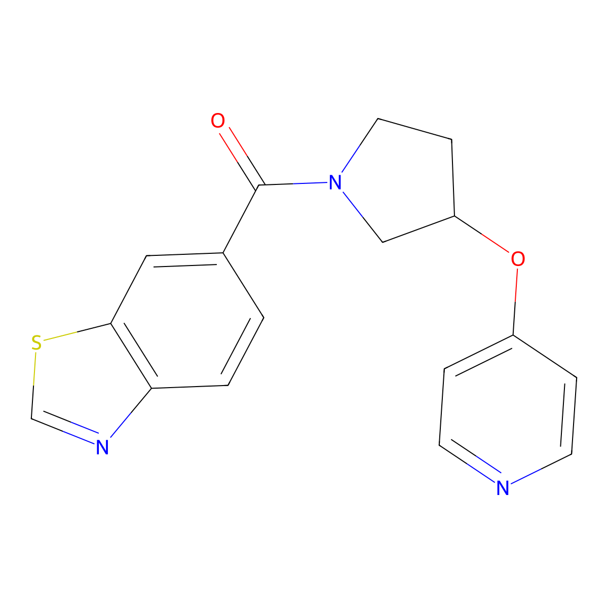 Benzo[d]thiazol-6-yl(3-(pyridin-4-yloxy)pyrrolidin-1-yl)methanone molecular structure, CAS 2034301-02-3