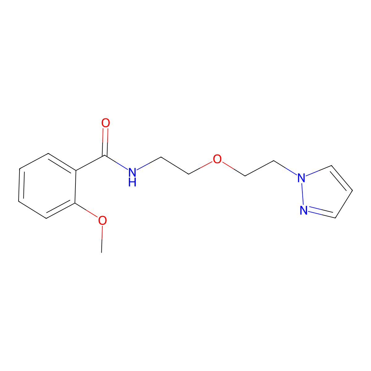 N-(2-(2-(1H-pyrazol-1-yl)ethoxy)ethyl)-2-methoxybenzamide molecular structure, CAS 2034301-10-3