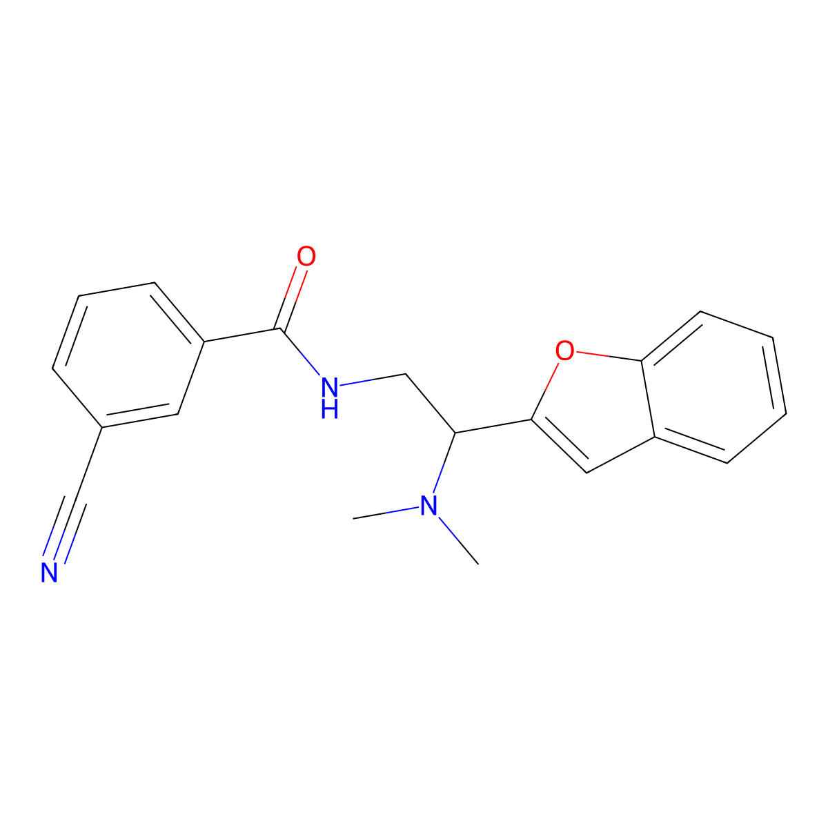 N-(2-(benzofuran-2-yl)-2-(dimethylamino)ethyl)-3-cyanobenzamide molecular structure, CAS 2034301-16-9
