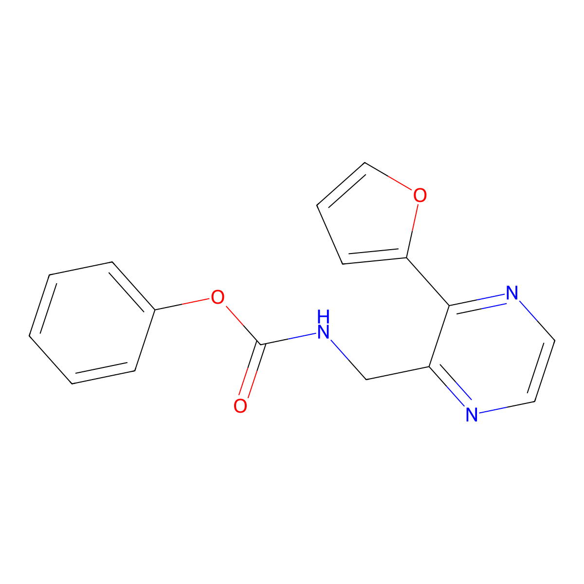 Phenyl ((3-(furan-2-yl)pyrazin-2-yl)methyl)carbamate molecular structure, CAS 2034301-17-0